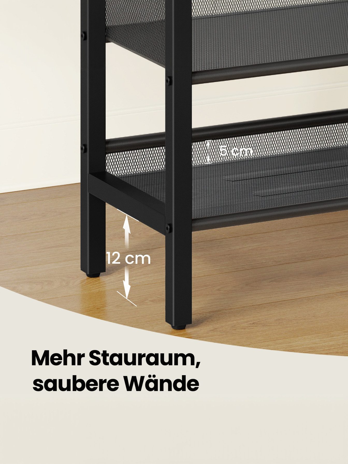 VASAGLE Schuhbank Schuhregal mit 3 Ebenen, Schuhablage im einteiligen Design, Industrie-Stil, einfache Montage, 28 x 100 x 50 cm – Bild 4 von 5