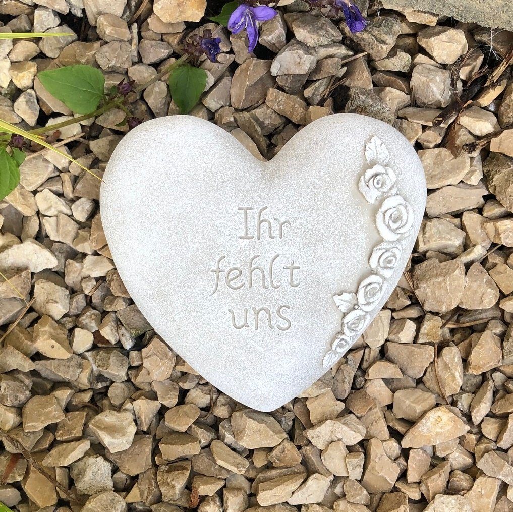 Radami Gartenfigur Grabherz Gedenkstein "Ihr fehlt uns" Grabdeko 10cm