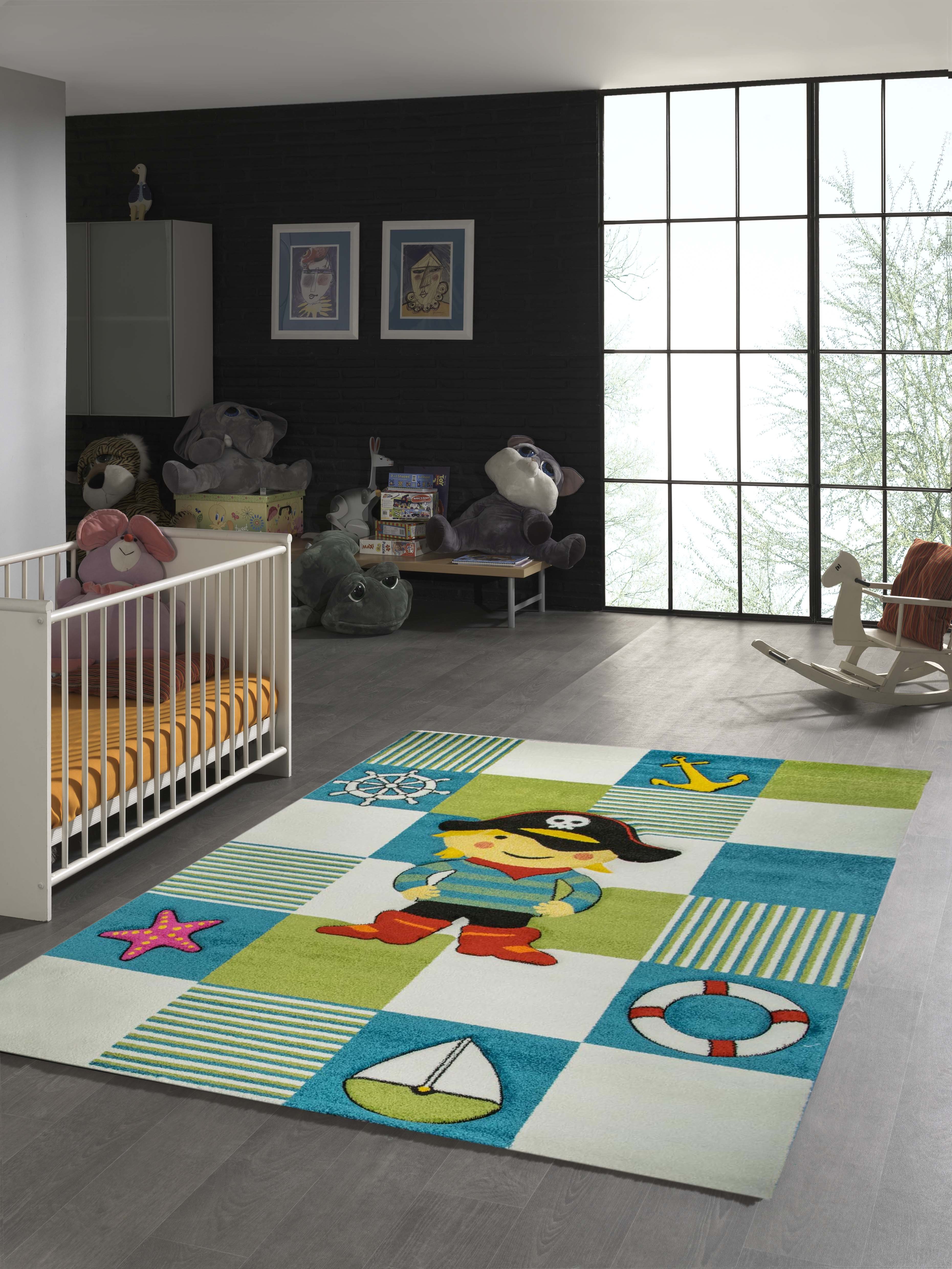 TeppichHome24 Kinderteppich Kinderteppich Pirat Design mit Konturenschnitt, rechteckig, Höhe: 1.3 mm