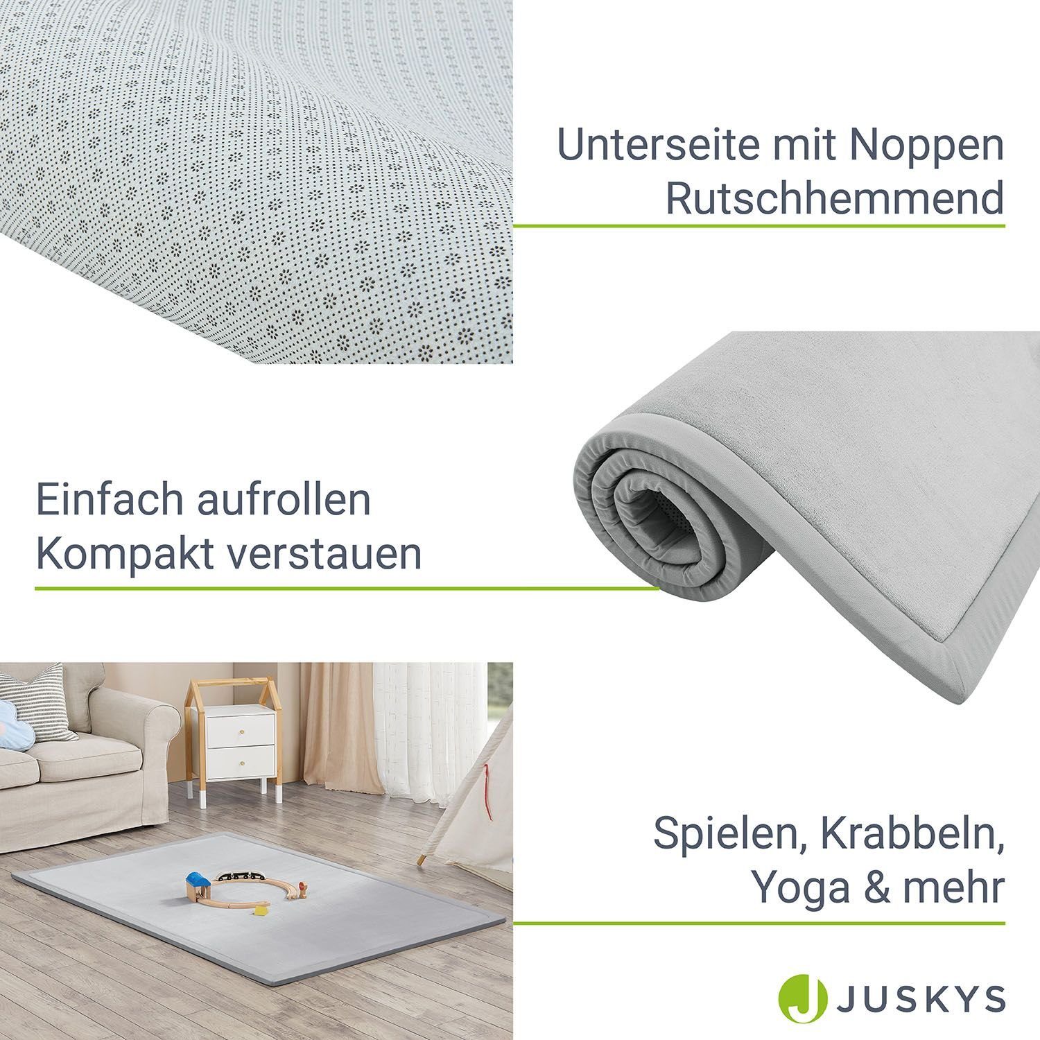 Juskys Puzzlematte Maila, Krabbeldecke, 180x120 cm, rutschfest, flauschiger Bezug – Bild 5 von 5