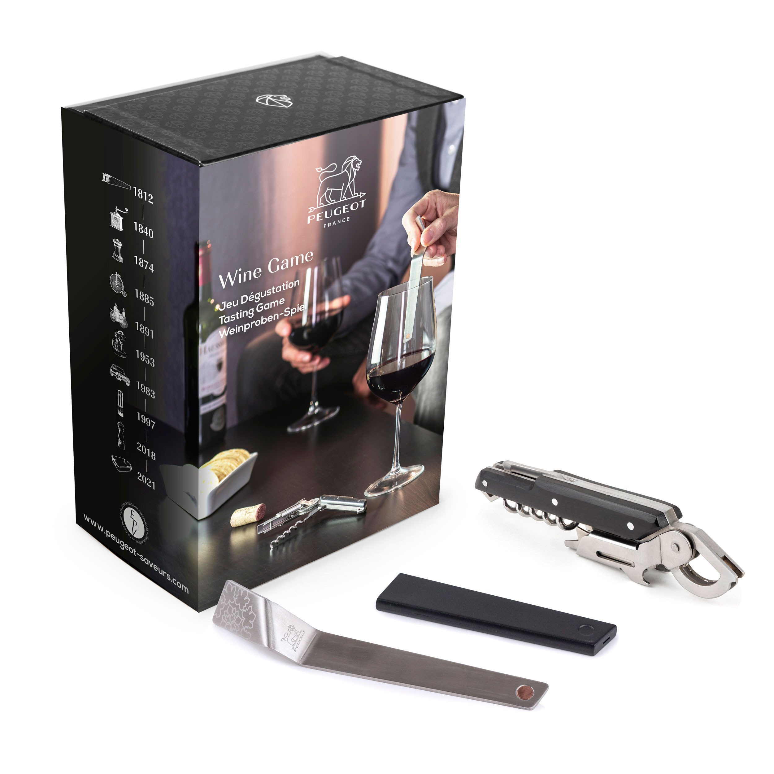 PEUGEOT Korkenzieher Wine Game Geschenkbox, Weinschlüssel Clef du vin, Sommeliermesser