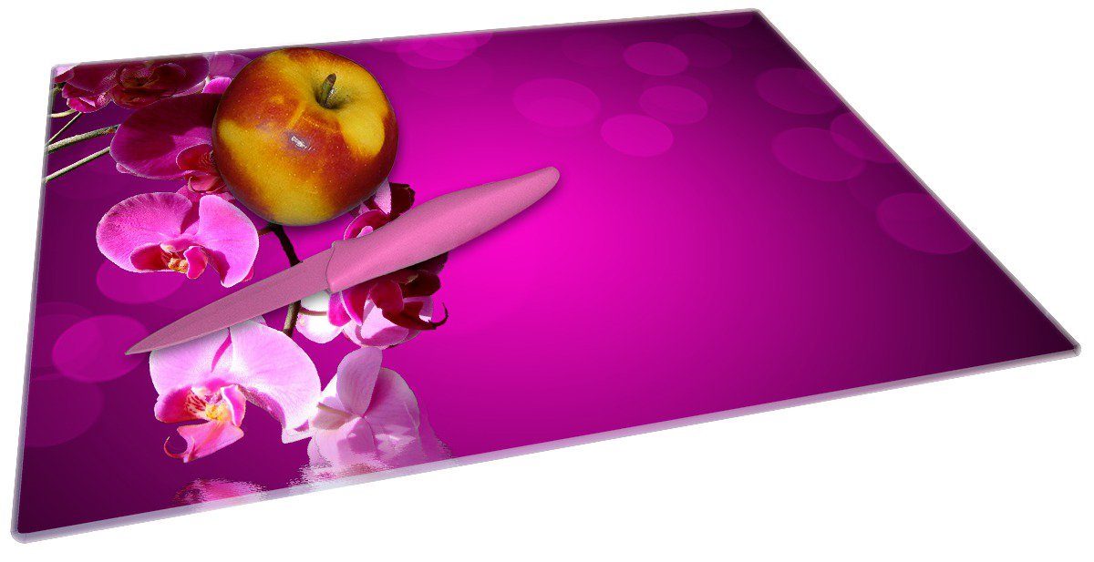 Orchidee Blüten Schneidebrett pink, Gummifüße in Rosafarbene ESG-Sicherheitsglas, 4mm, Wallario rutschfester 30x40cm 1-St), (inkl.