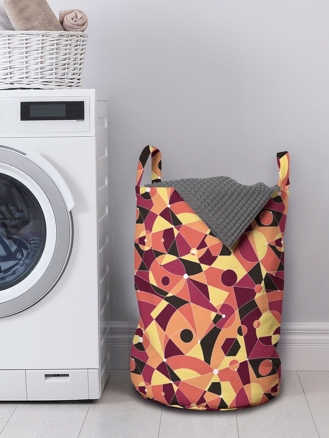 Abakuhaus Wäschesäckchen Wäschekorb mit Griffen für Mitte Kordelzugverschluss Art des Deco Waschsalons, Jahrhunderts Motley