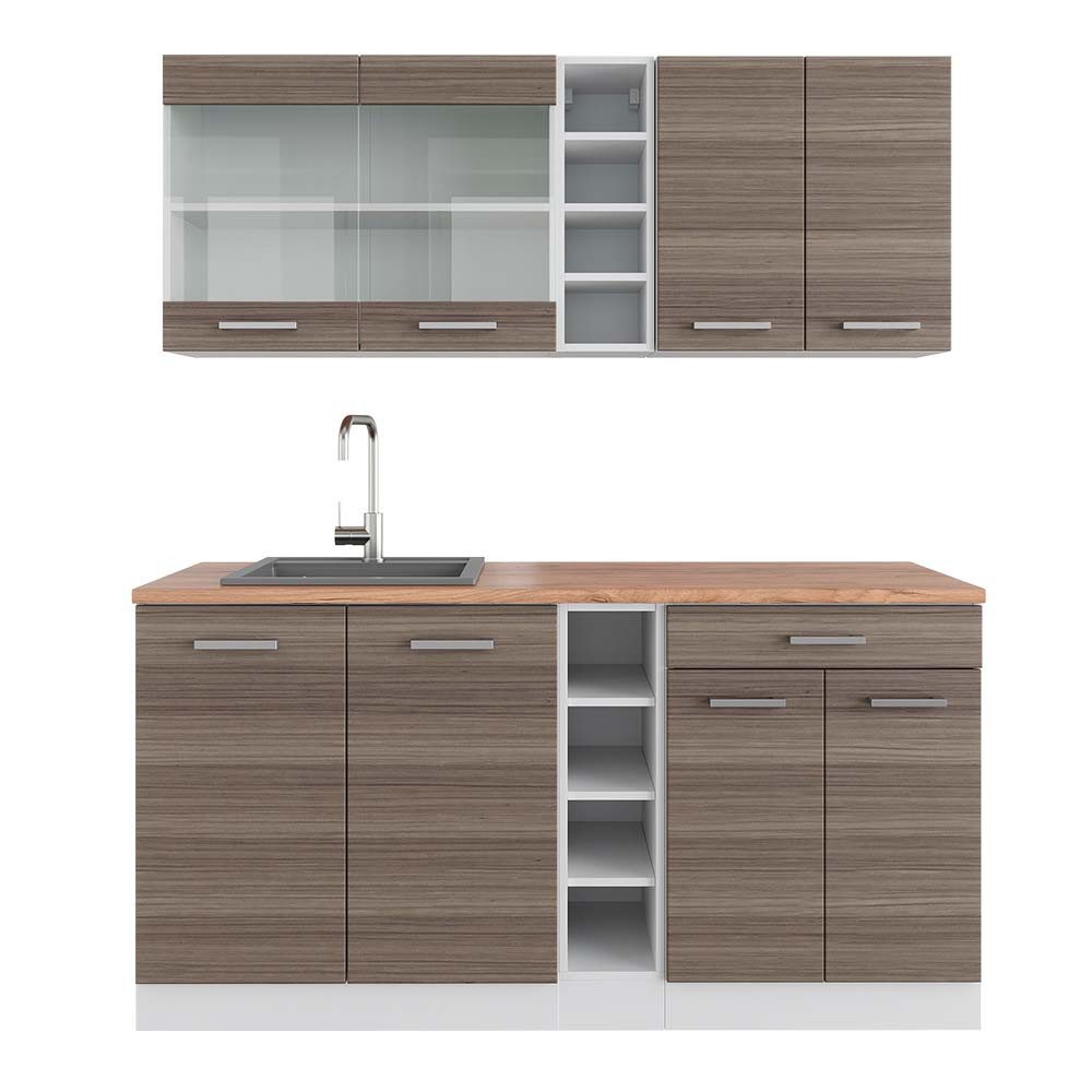 Vicco Küchenzeile R-Line, Edelgrau/Weiß, 160 cm, AP Eiche