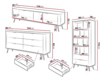 MIRJAN24 Wohnzimmer-Set Lante III, (3er-Set, Regal, TV-Lowboard, Kommode), Metallfüße und Aluminiumgriffe