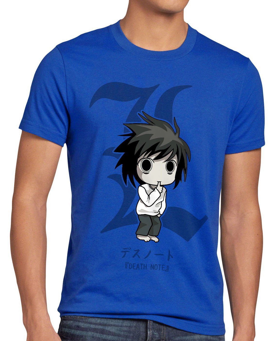 style3 Print-Shirt Herren T-Shirt L Kira note notizbuch anime manga yagami death shinigami blau