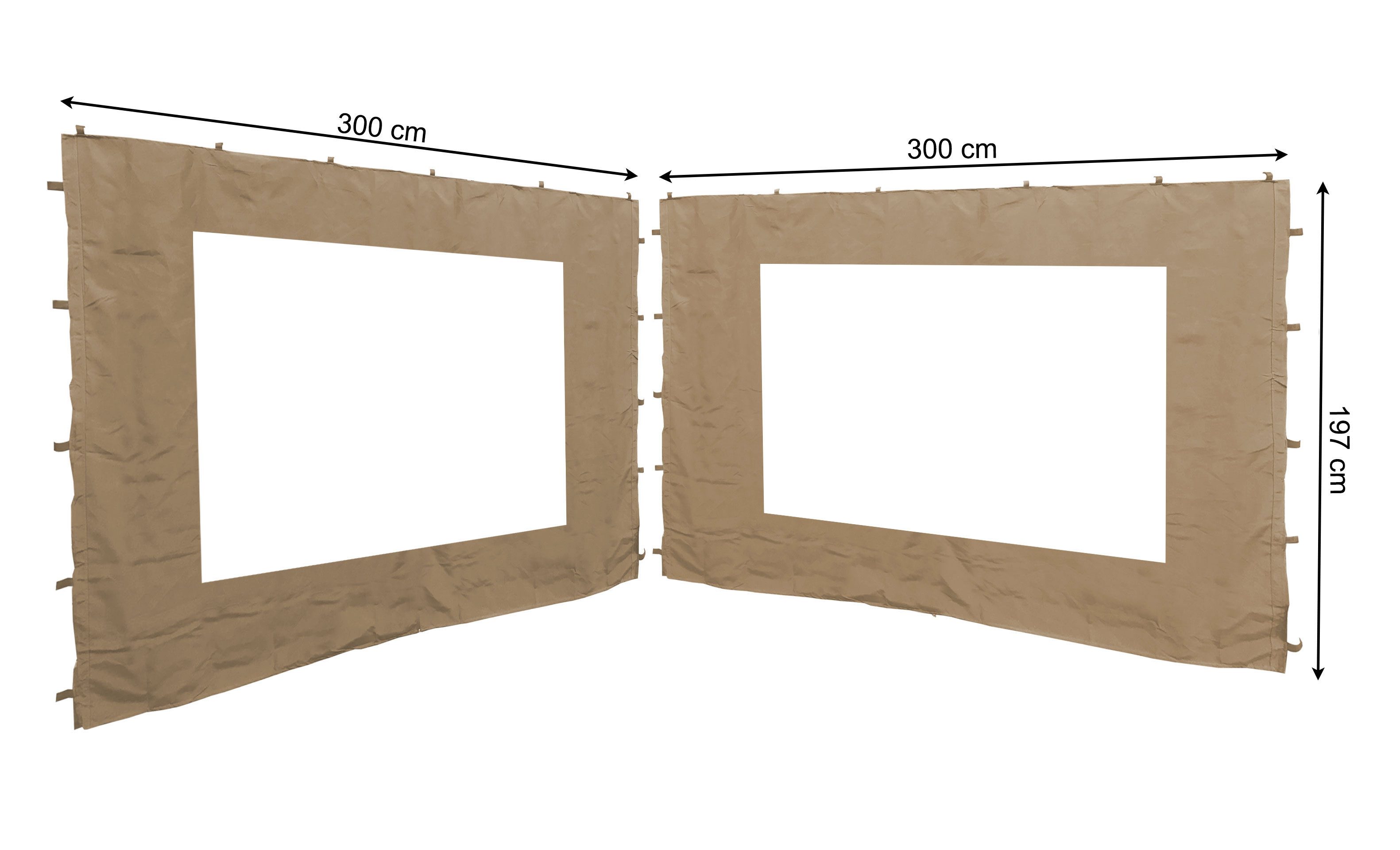 Quick Star Pavillonseitenteil 2 Seitenteile mit PE Fenster zu Blätterpavillon 3x3 Sand, 300x197 cm