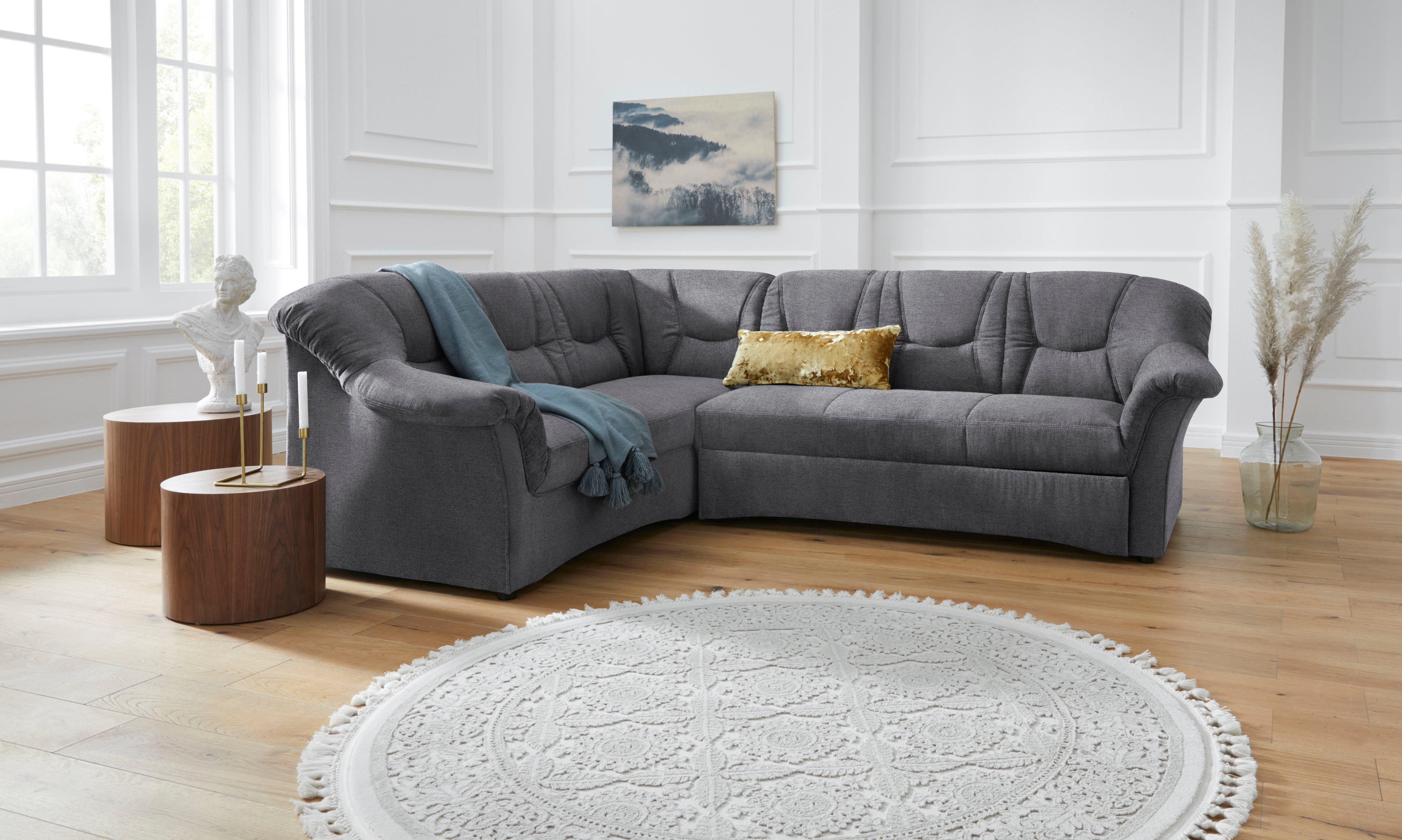 DOMO collection Ecksofa SARAFINA 240x190 cm, auch mit Federkern für mehr Sitzkomfort!, whlw. mit Bettfunktion, elegantes Design, L-Form