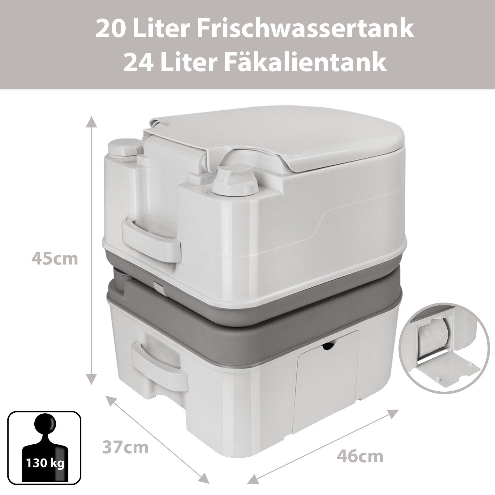 Montafox Campingtoilette Mobile Camping Toilette mit Kolbenpumpe 24 Liter