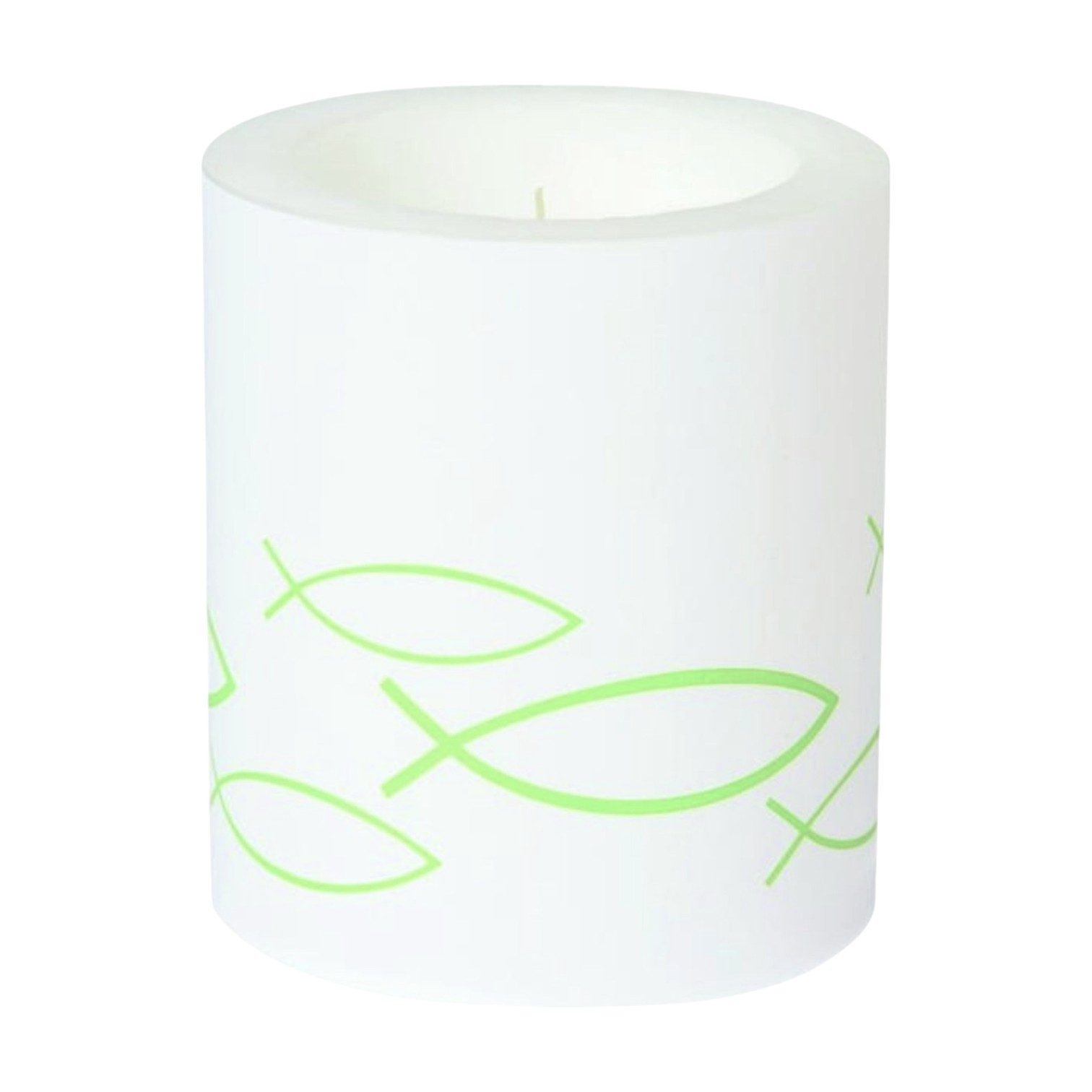 IHR Stumpenkerze Lampionkerze Peaceful Fish Weiß Grün Fisch 50Std. Brenndauer 9x10,5cm