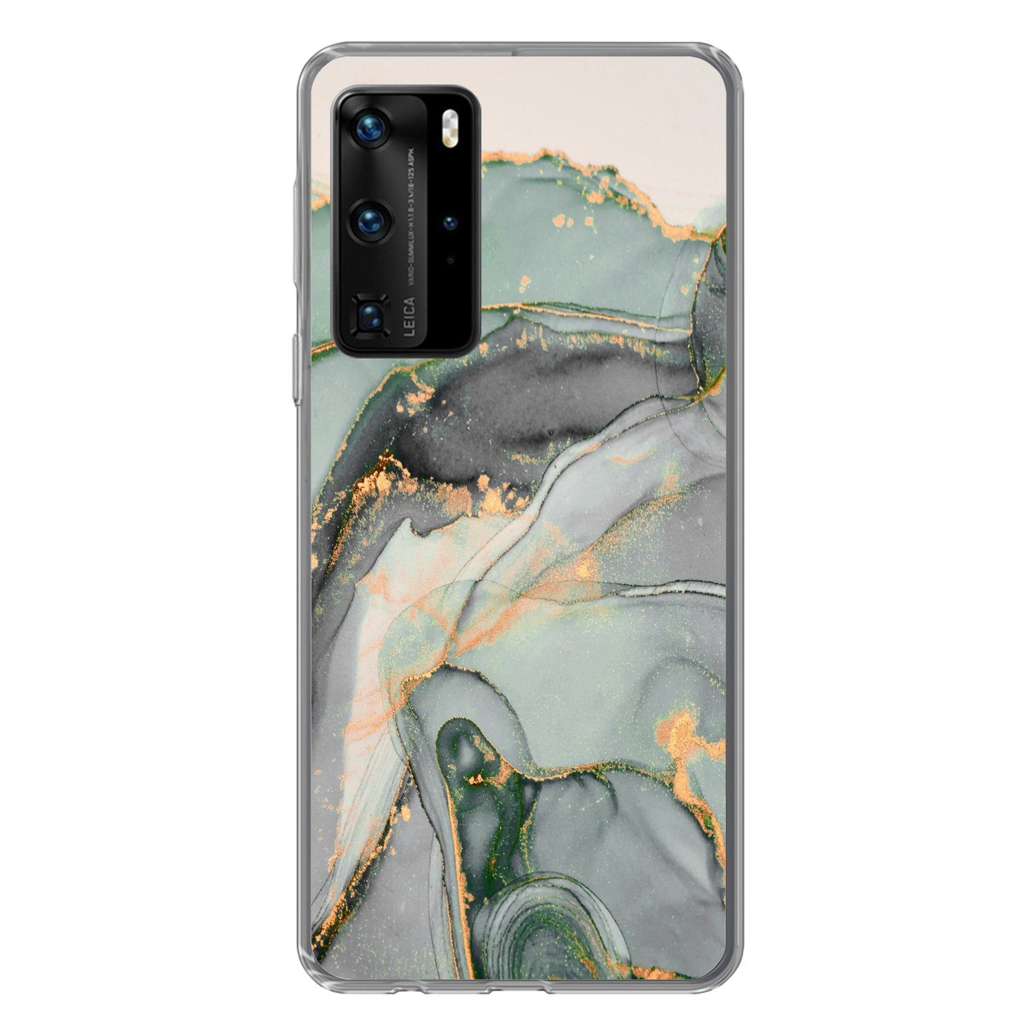 MuchoWow Handyhülle für Huawei P40 Pro Gold - Marmor - Grün - Luxus - Glitzer - Marmoropti, Handy Case, Silikon, Bumper Case Dünn