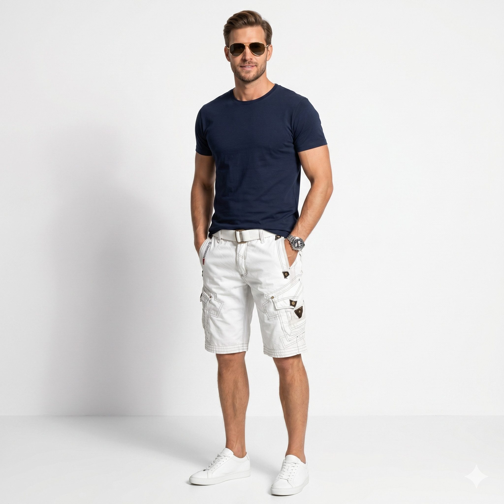 Geographical Norway Cargoshorts kurze Hose aus Baumwolle, Sommer-Bermuda (1-tlg) Herrenshorts mit Gürtel Größe S bis 5XL