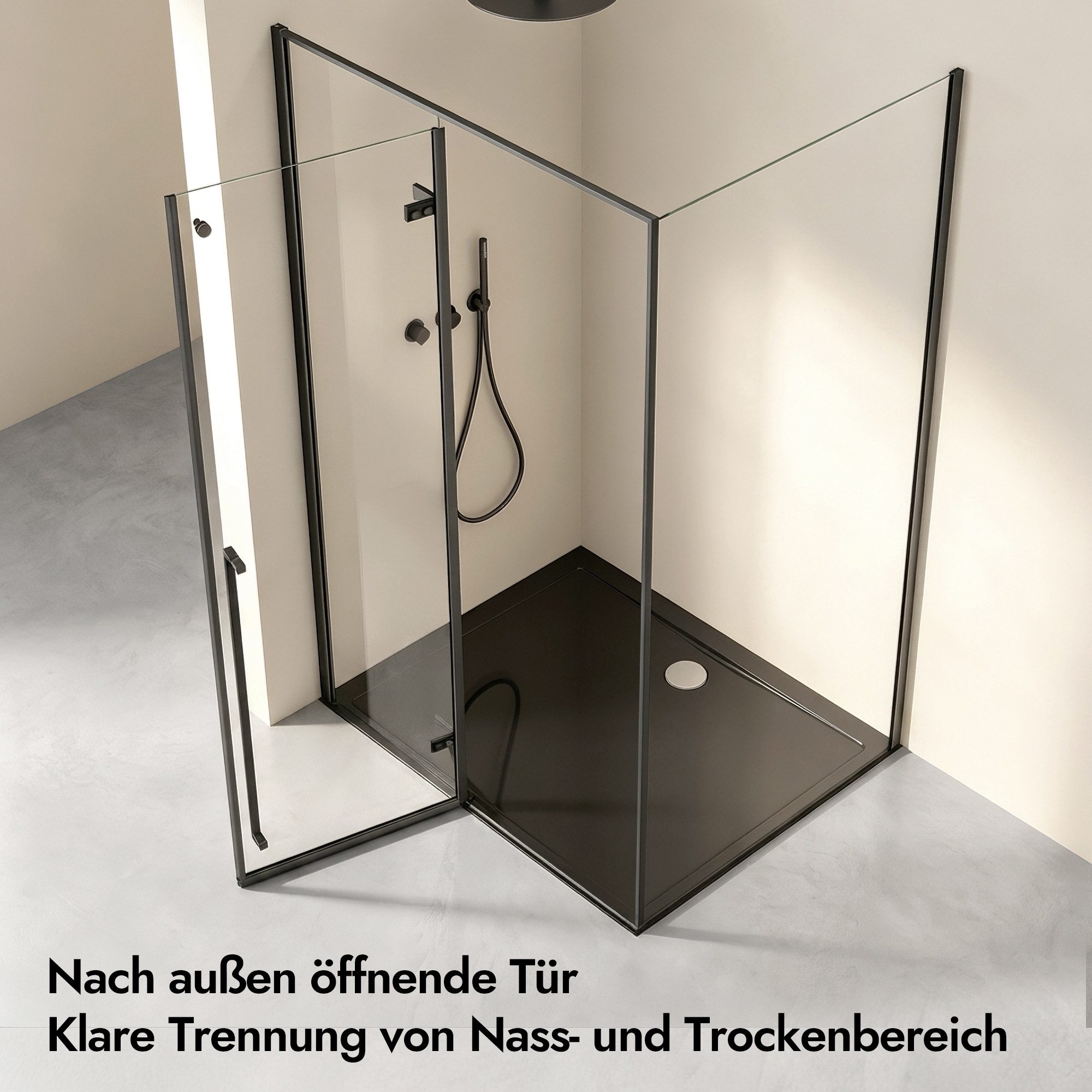 doporro Eckdusche Duschkabine Duschabtrennung schwarz ESG-Glas mit Nano H:195cm Rav64, BxT: 100x80 cm, Einscheibensicherheitsglas, ebenerdiger Einbau möglich – Bild 2 von 5