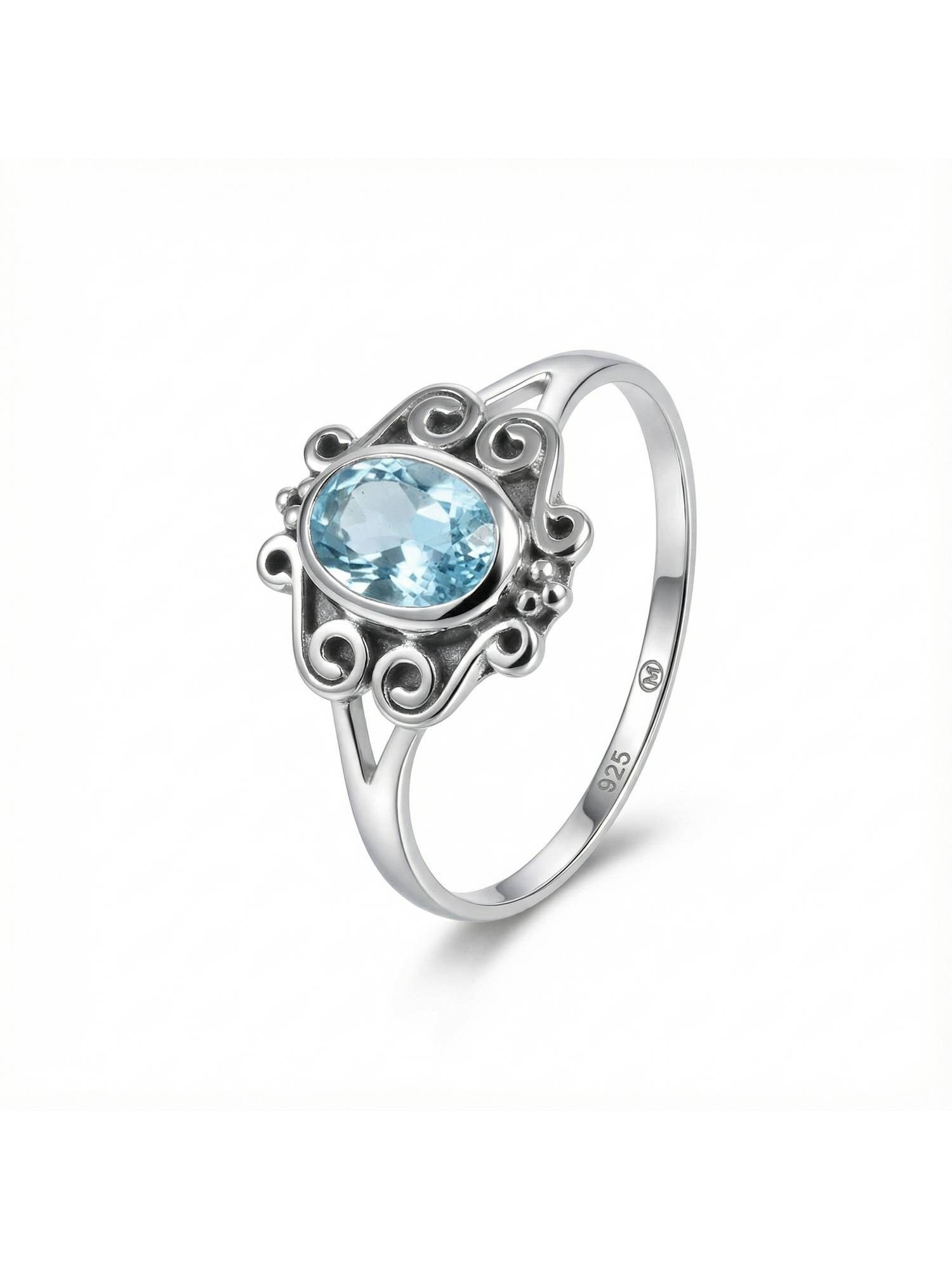 Silberring TIRU aus 925 Silber mit blau Topas