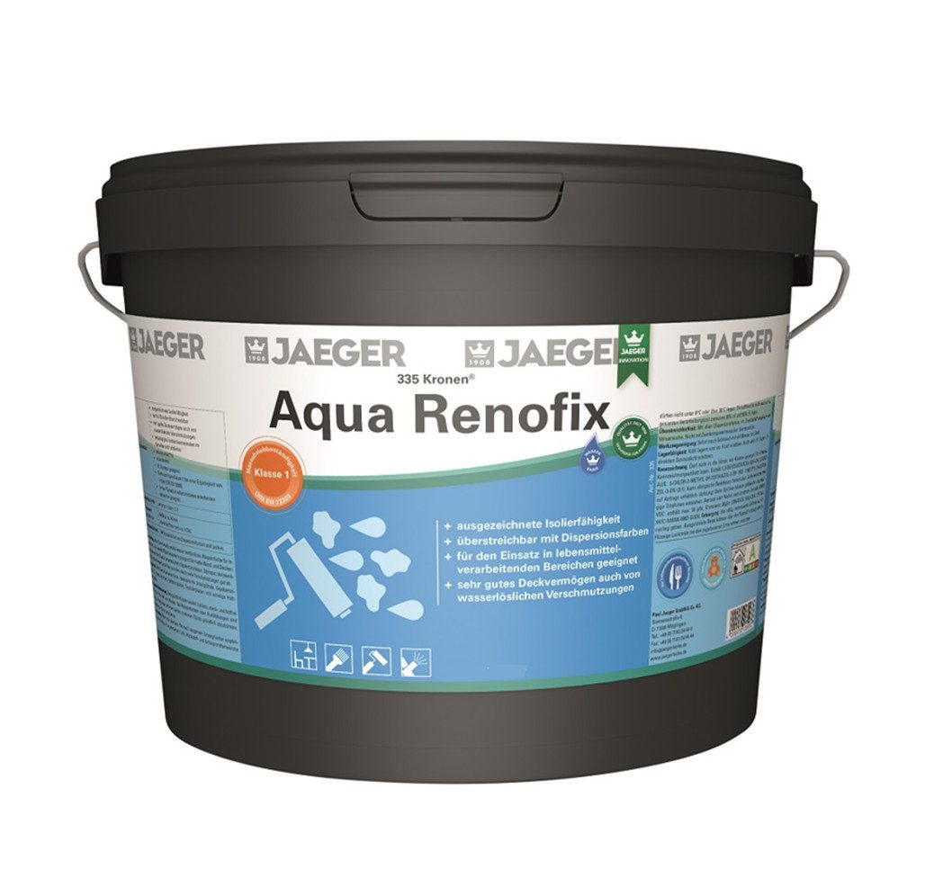 Jaegerlacke Wand- und Deckenfarbe Kronen Aqua Renofix 335 Renovierfarbe Isolierfarbe WEISS (2,5 Liter), Ausgezeichnete Isolierfähigkeit, Sehr gutes Deckvermögen