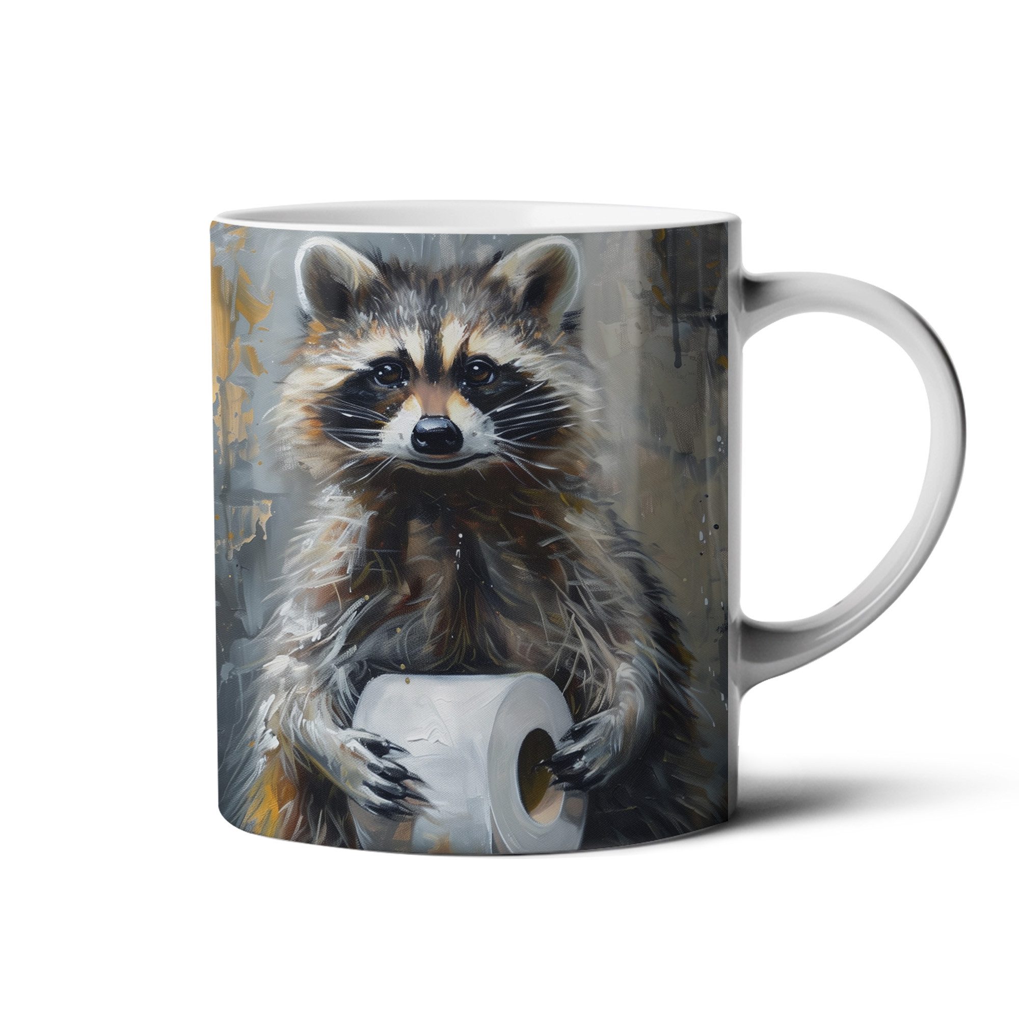 Hustling Sharks Tasse Hustling Sharks® Tasse mit Motiv - Waschbär auf der Toilette, 330 ml