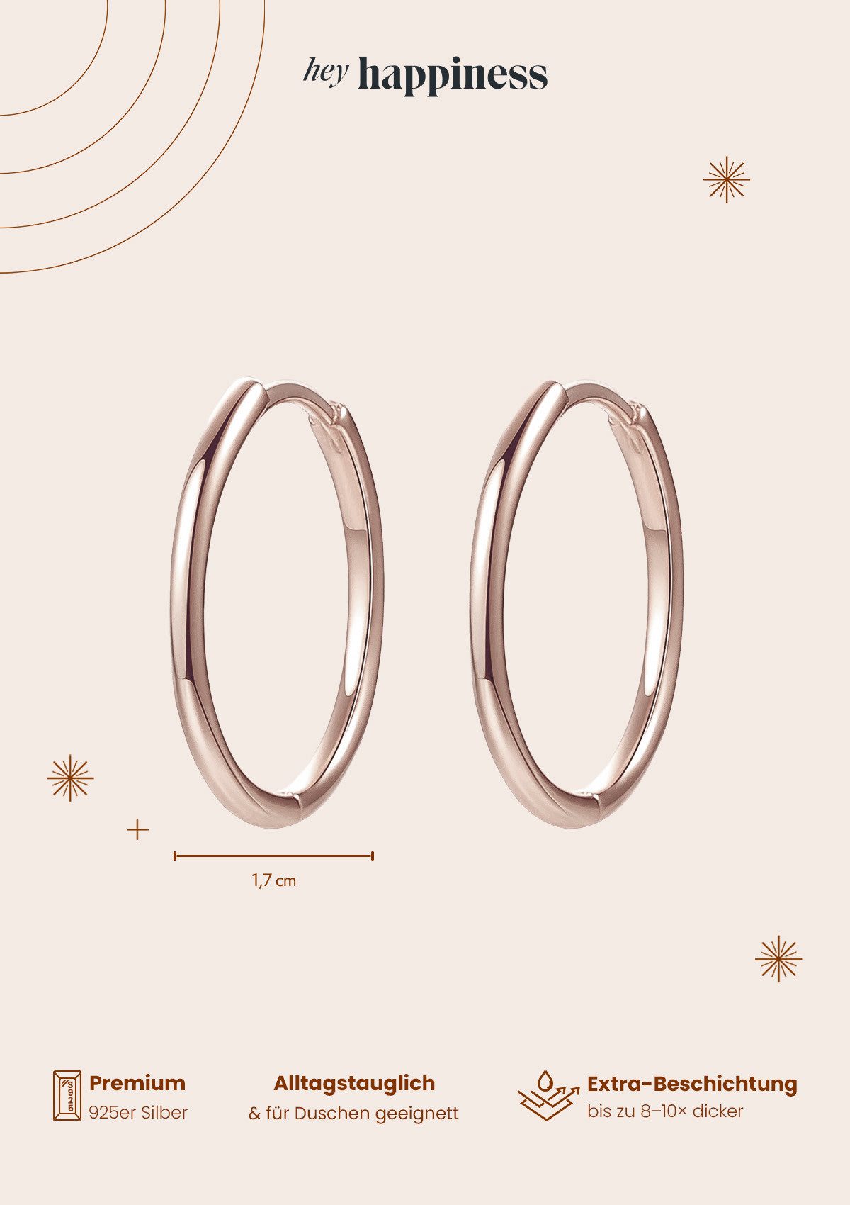 Hey Happiness Paar Creolen 925 Silber Damen, Vergoldet 18K Roségold, Basic Ohrringe Silber, Geschenk Idee – Bild 4 von 5