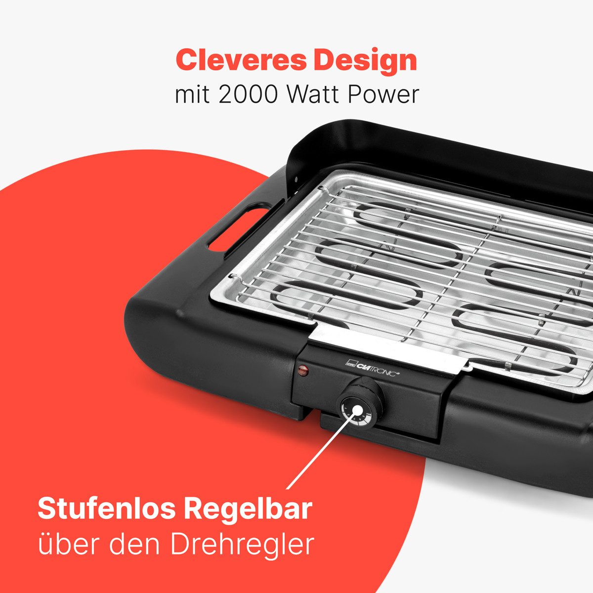 CLATRONIC Tischgrill BQ 3841, Cool Touch-Gehäuse, Verchromter Grillrost, 2000W