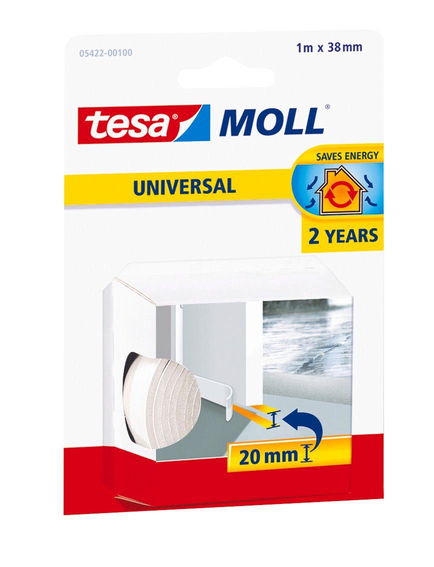 tesa Türbodendichtung tesamoll UNIVERSAL Türdichtung - 1 m : 38 mm : 20 mm, (Packung, 1-St), Zugluftstopper - energiesparend - einfache Montage - weiß