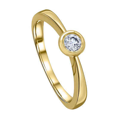 ONE ELEMENT Diamantring 0.1 ct Diamant Brillant Zarge Ring aus 750 Gelbgold, Damen Gold Schmuck Zarge