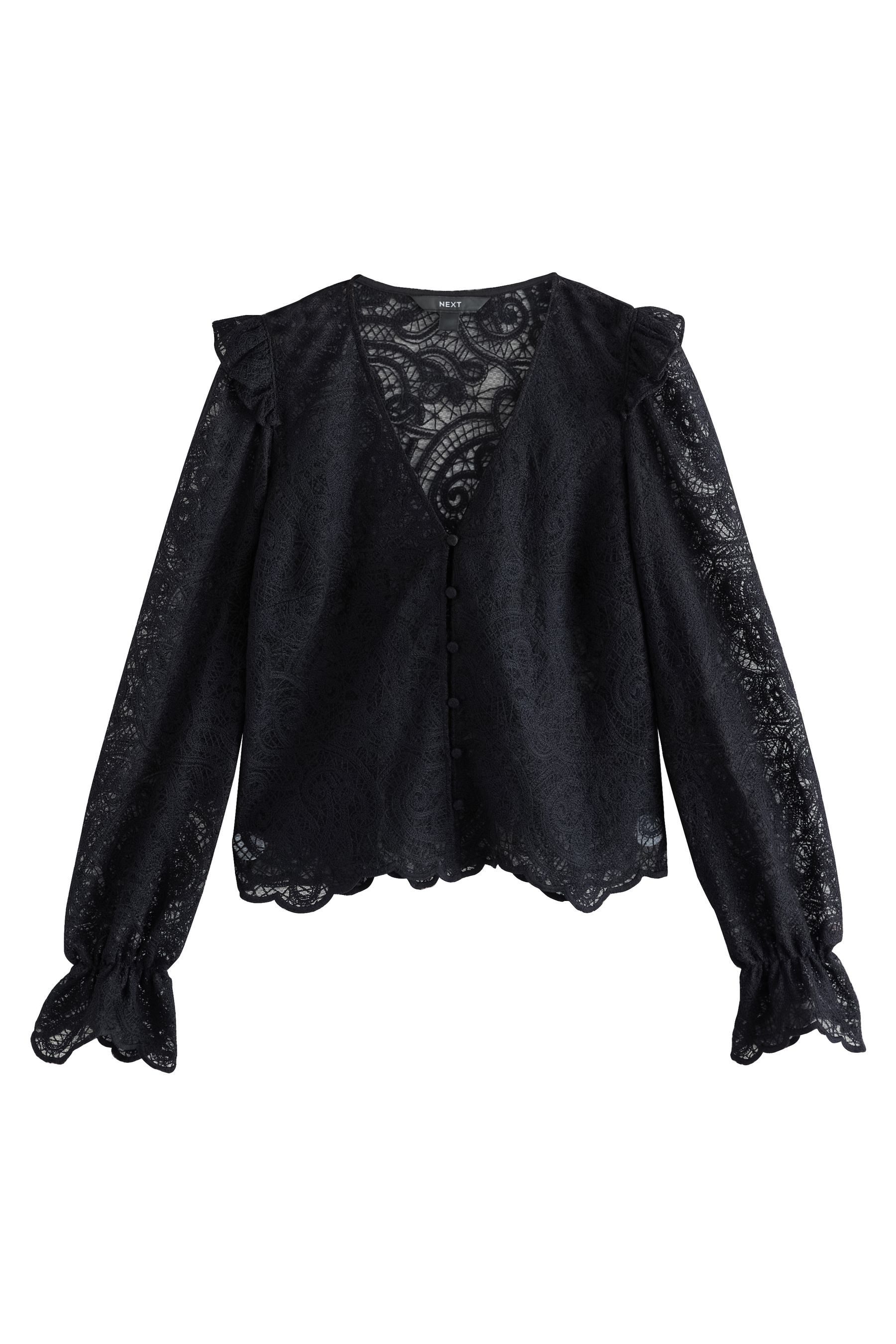 Langarmbluse Bluse mit V-Ausschnitt, Paisley-Muster und Spitze