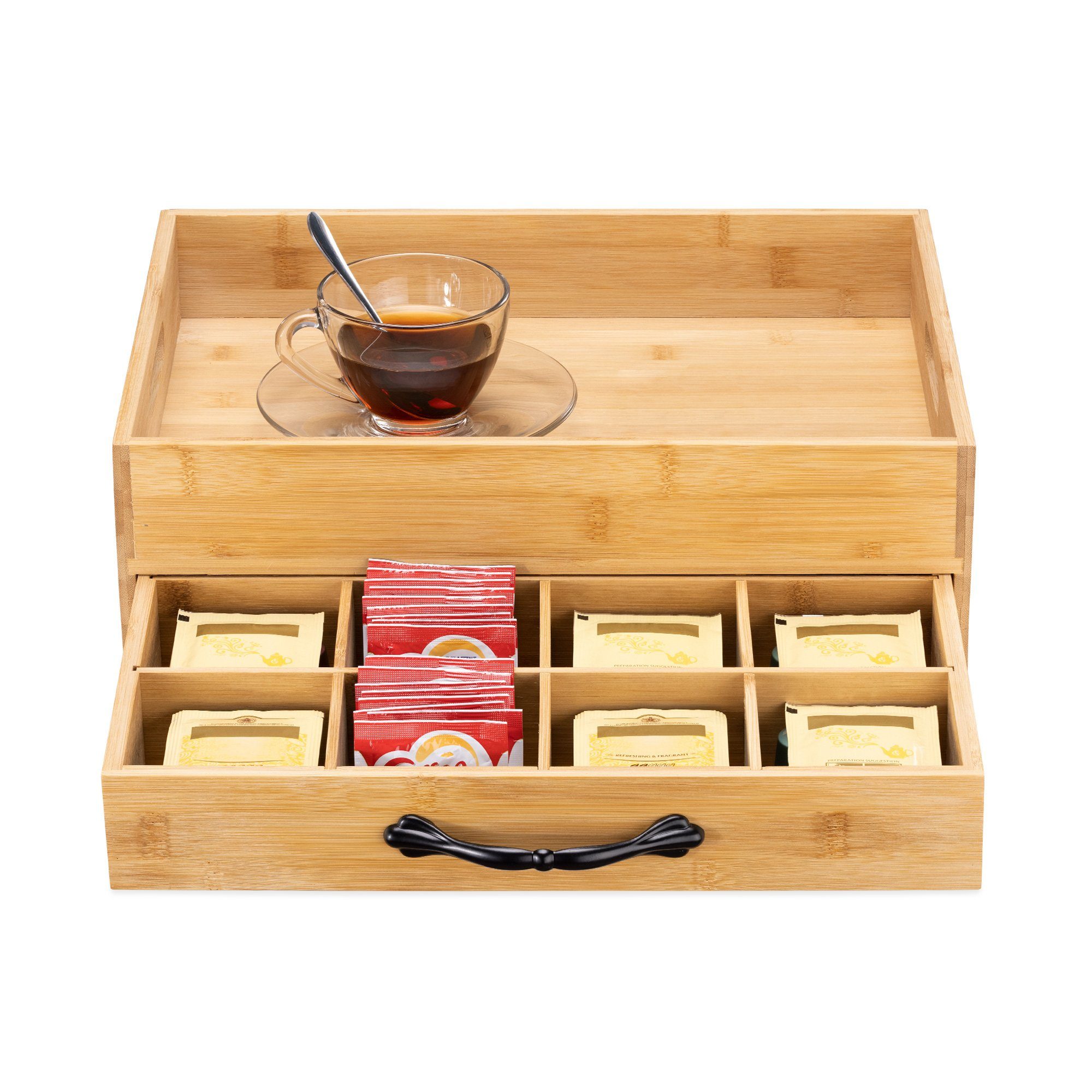 Tee 12 Tablett Box, Aufbewahrung Teebox - Bambus Fächer Teebox Bambus Navaris