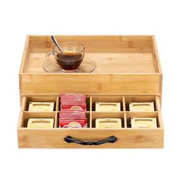 Navaris Teebox Teebox Bambus Tee Tablett - Aufbewahrung 12 Fächer Box, Bambus, (1-tlg)