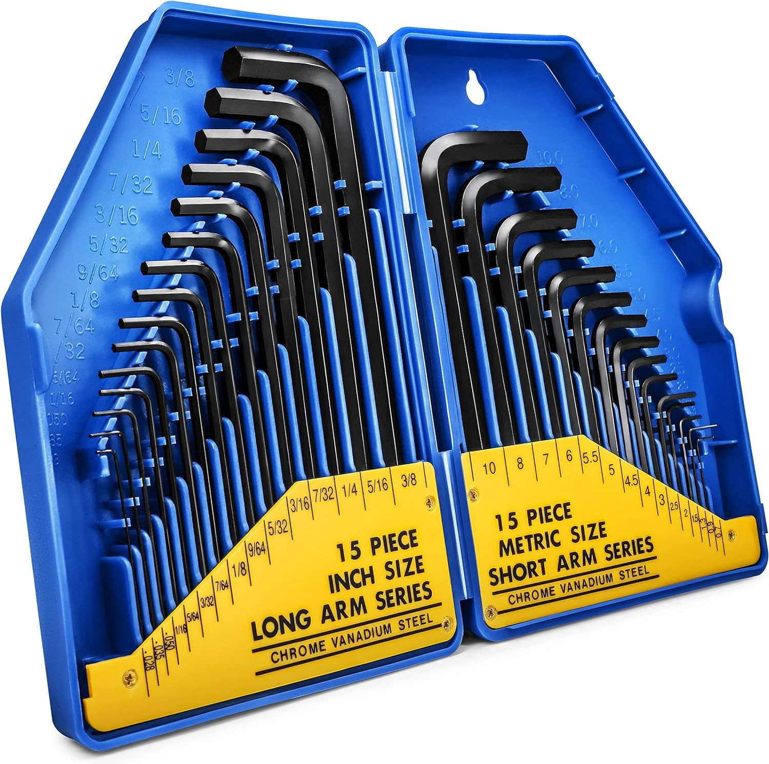 S&R Winkelschlüssel Шестигранный ключ HX, speziell gehärtet in Industriequalität (Set, 30-tlg. 0,7-10 mm Metrisch und 0,028 bis 3/8 Zoll), Sechskantschlüssel Set in Kunststoffbox