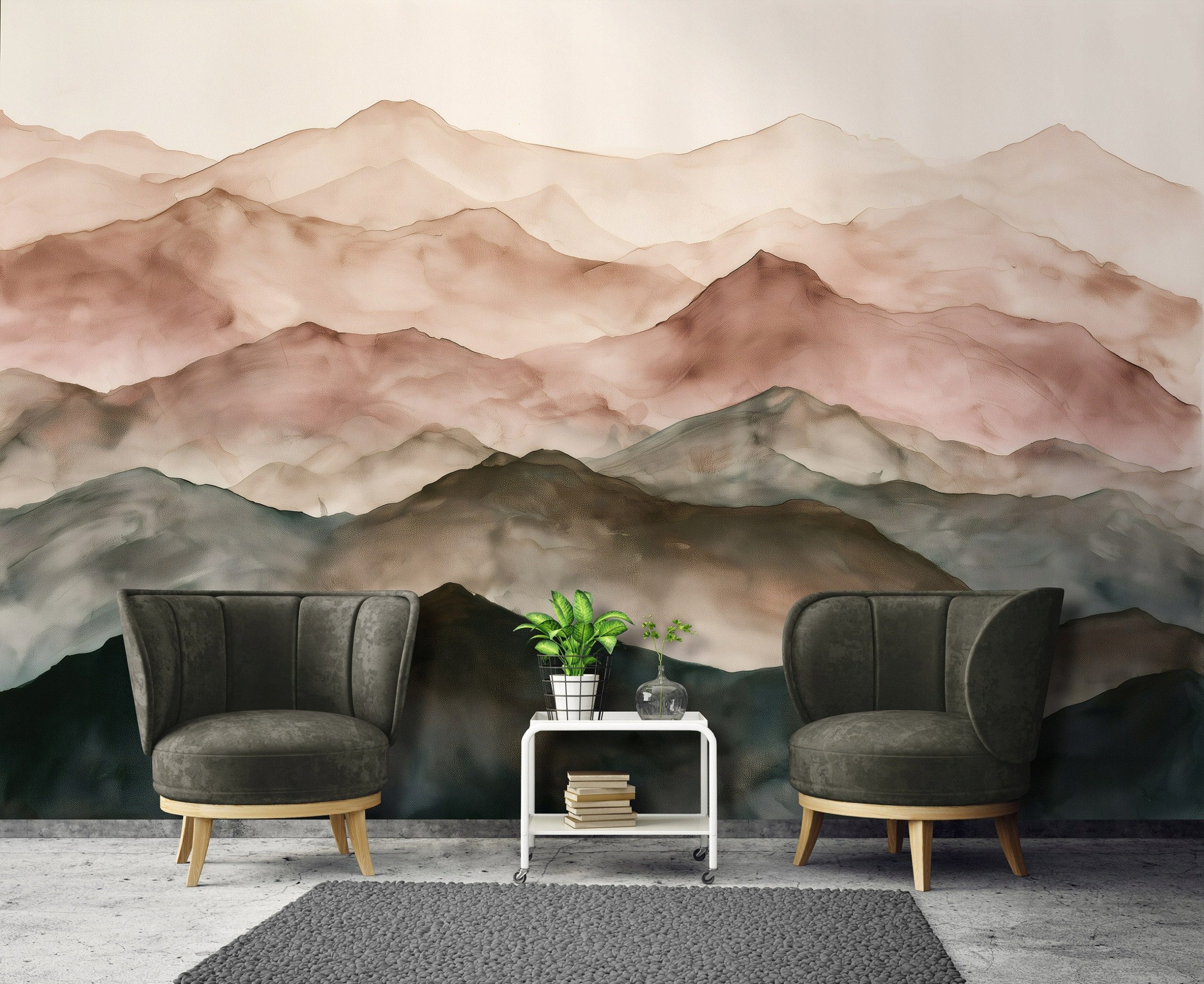 Wallarena Fototapete Vlies Berge, glatt, Aquarell, 150 x 105 cm
