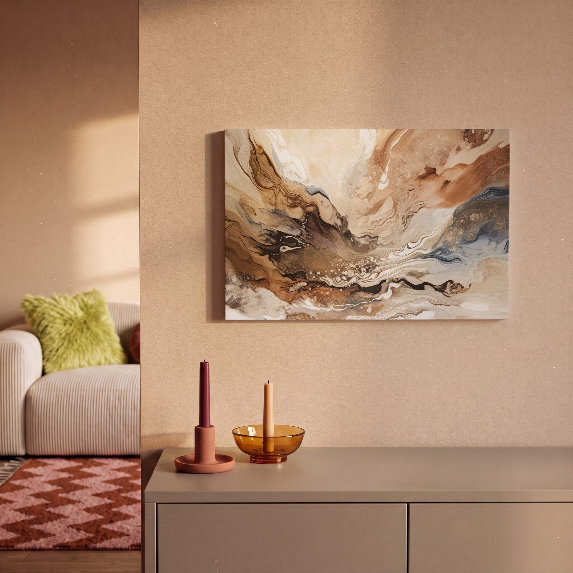 OneMillionCanvasses® Leinwandbild Abstrakt - Kunst - Farbe - Beige - Modern, Fotodruck (1 St), Leinwand Bilder Klein, Wand Dekoration Aesthetic 30x20 cm – Bild 2 von 5
