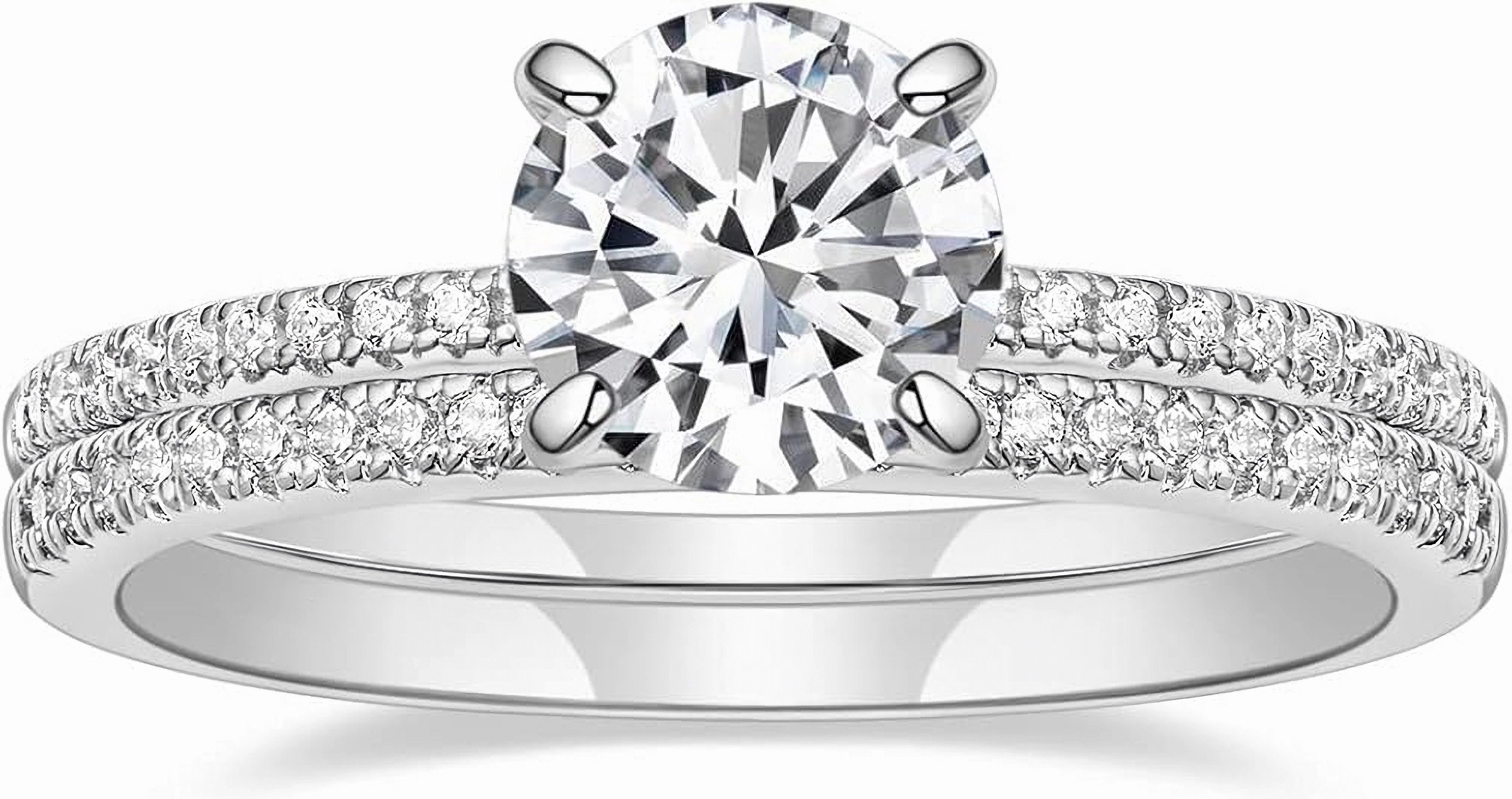 Jumpeak Trauring 585 Gold, 1,1 Karat Diamant im Rundschliff, Braut-Hochzeitsset, E,vvs2,3EX,IGI-Zertifikat,ring damen,geschenk