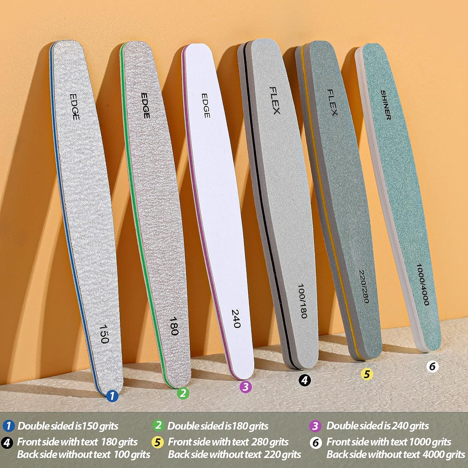Refined Living Sandblatt-Nagelfeile Profi Nagelfeile Set,Nagelfeilen Set,Doppelseitige Nagel Buffer, 6 Stücke,für natürliche Nägel und Gelnägel, 6-tlg., Verschleißfest Waschbar,natürliche Manikürefeile, Doppelseitige Poliernagelfeile,Hochwertige Materialien