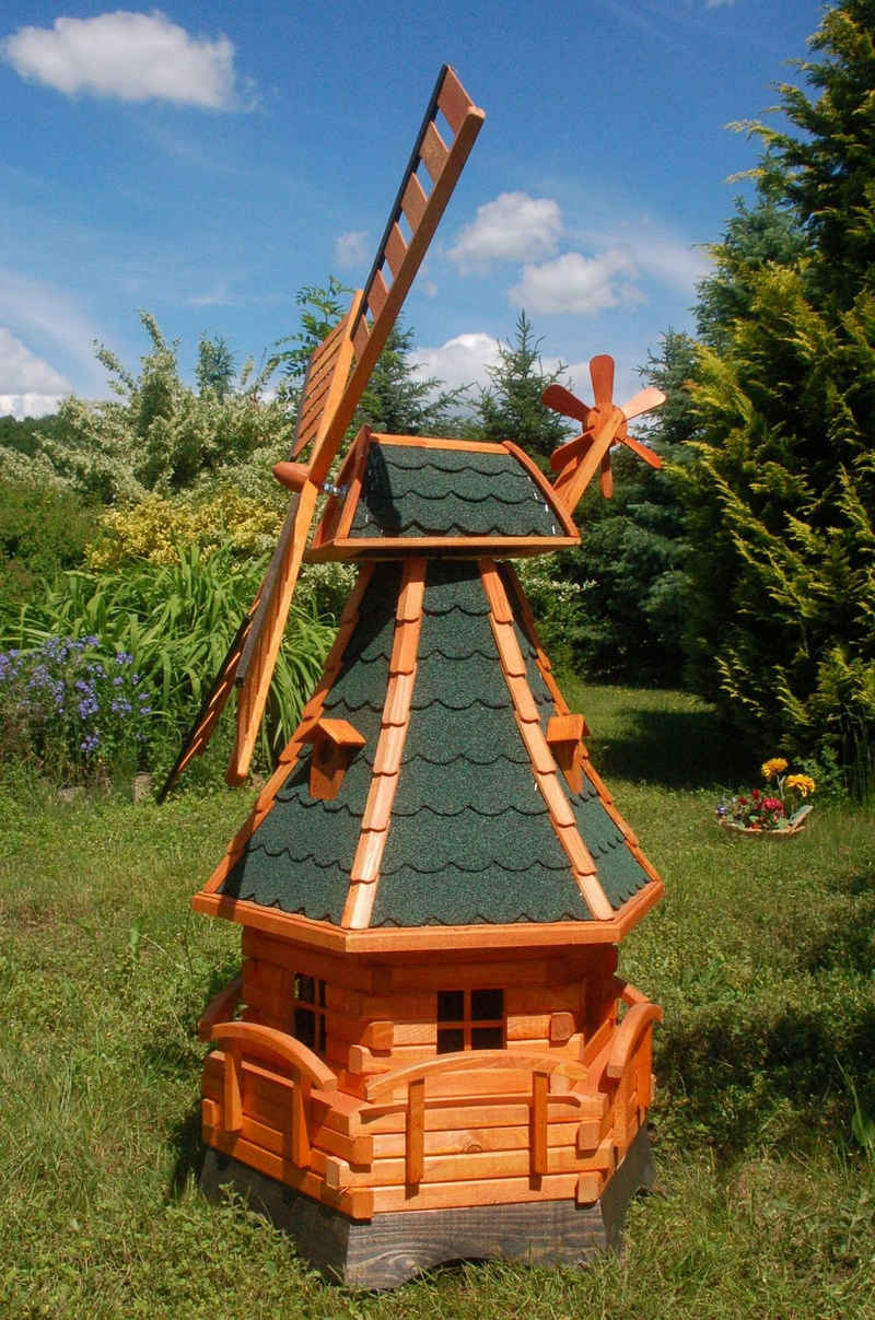 DSH DEKO SHOP HANNUSCH Gartenfigur Windmühle mit Gauben und Solar-Beleuchtung – Höhe 1,4 Meter