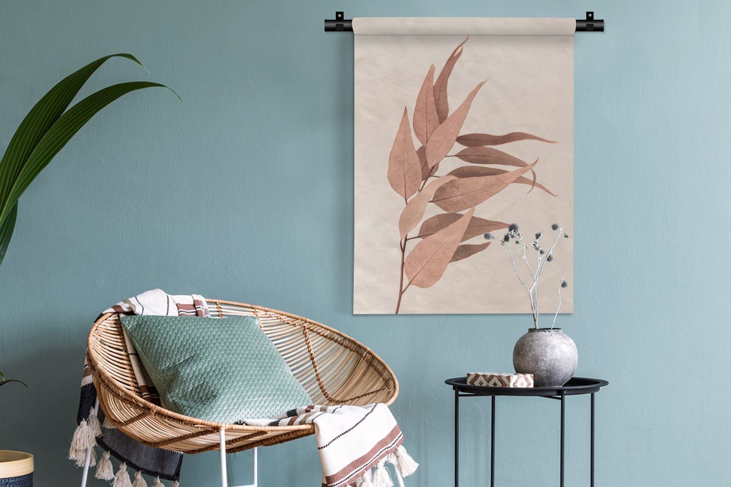 MuchoWow Wanddekoobjekt Pflanze - der an - für Wohnzimmer, Natur Tapisserie, - Braun Deko Blume, Schlafzimmer Wand