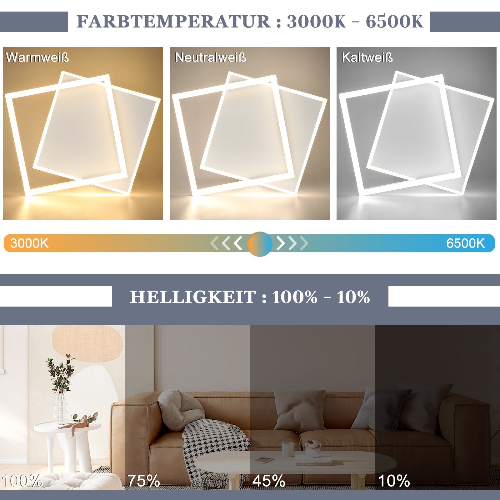 Nettlife LED Deckenleuchte Schwarz Dimmbar Eckig Acryl Deckenbeleuchtung, D günstig online kaufen