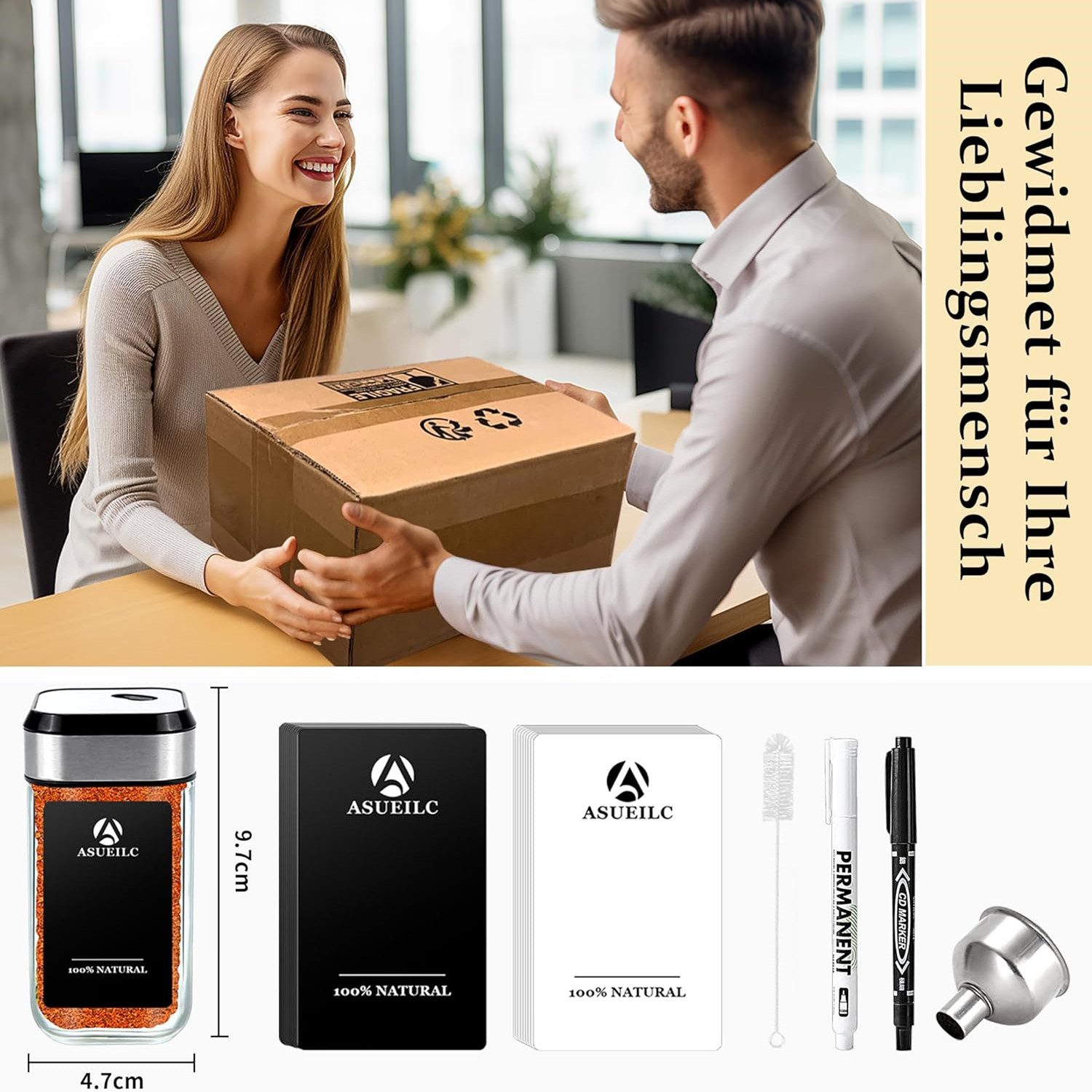 KingLux Gewürzbehälter 360° Rotation 120ml Gewürzgläser Eckig Set, Drei Kaliber, borosilikatglas, (Set, 35-tlg) – Bild 5 von 5