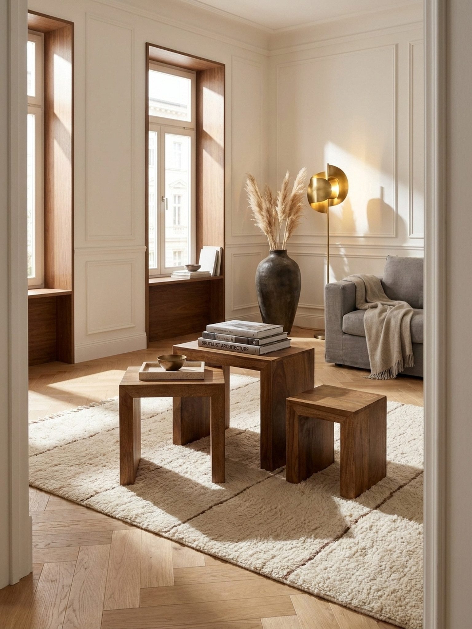 KADIMA DESIGN Satztisch 3er Set Satztisch MUMBAI Massiv-Holz Akazie Wohnzimmer-Tisch, Landhaus-Stil Beistelltisch dunkel-braun Naturholz
