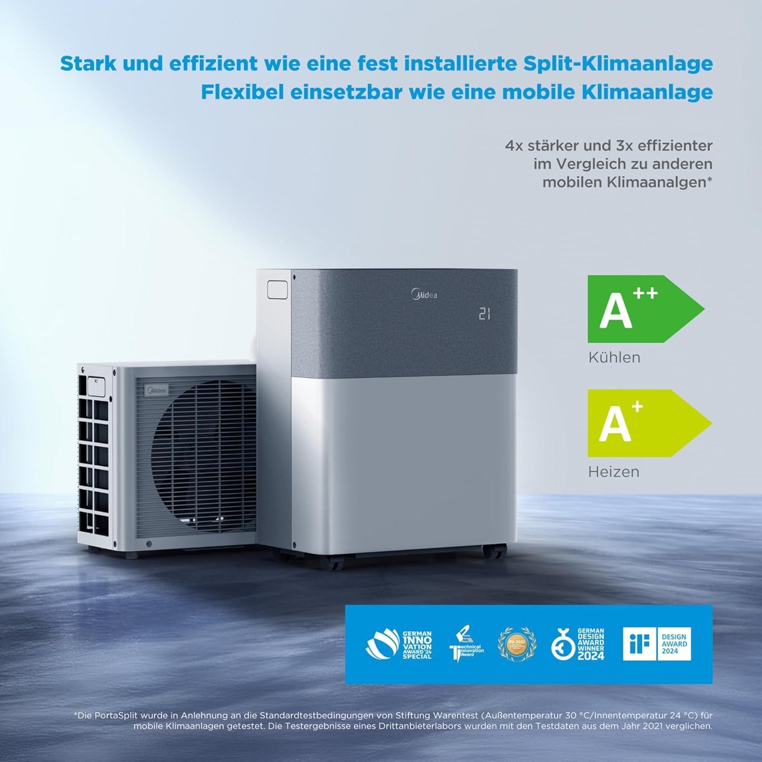 Midea Luftkühler Midea PortaSplit Mobiles Split-Klimagerät 12.000 BTU Kühlen & Heizen, Fernbedienung, Kühlen und Heizen