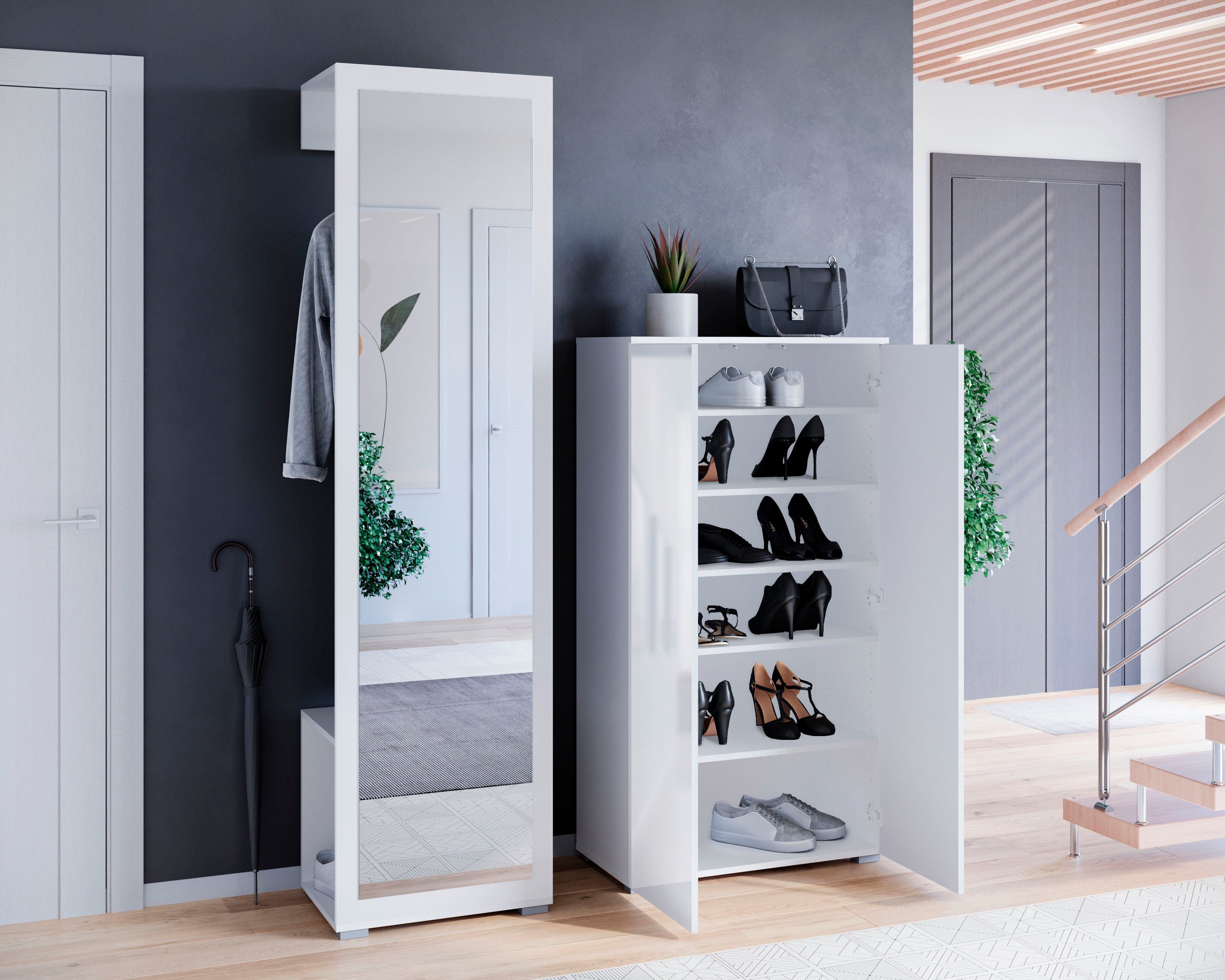 OTTO home Garderoben-Set PARIS/ TOKYO, (Komplett-Set, 2-St), Garderoben-Set Breite 130cm, moderne grifflose Flurmöbel Kleiderstange