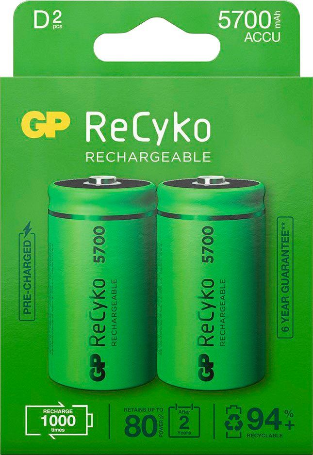 GP Batteries 2er Pack D Mono Akku GP NiMH 5700 mAh ReCyko 1,2V Akku D 5700 mAh (2 St)