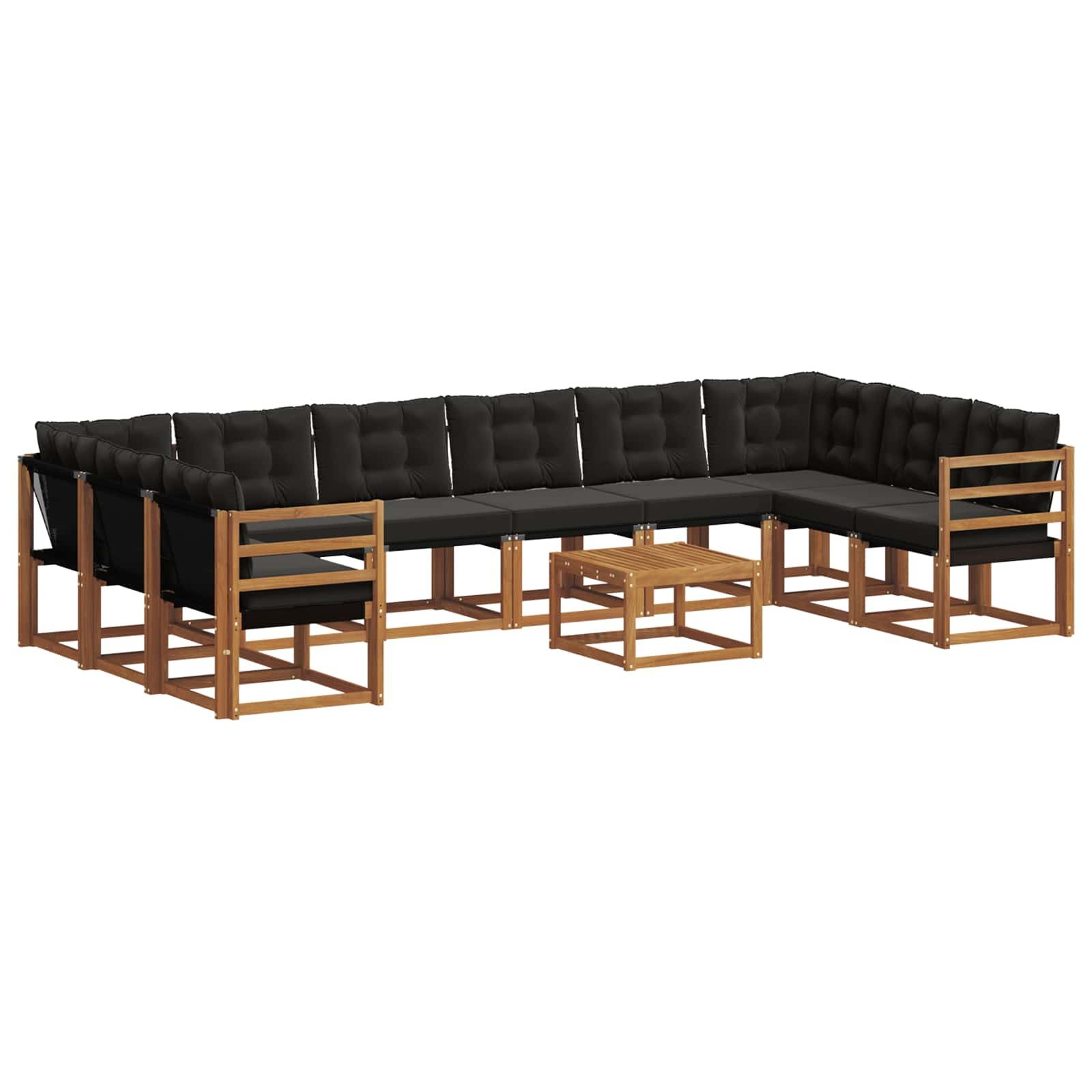 vidaXL Gartenlounge-Set Outdoor-Sofagarnitur mit Kissen 11 pcs Natürlich und Schwarz, (11-tlg)