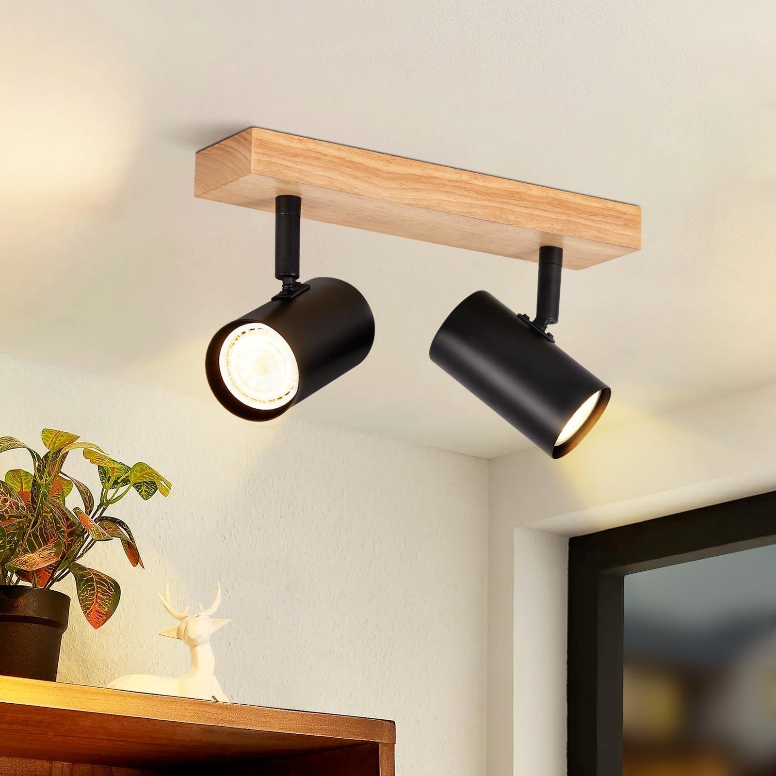 Nettlife Deckenstrahler 1/2/3 Flammig Landhaus Holz Deckenspots GU10, Schwe günstig online kaufen