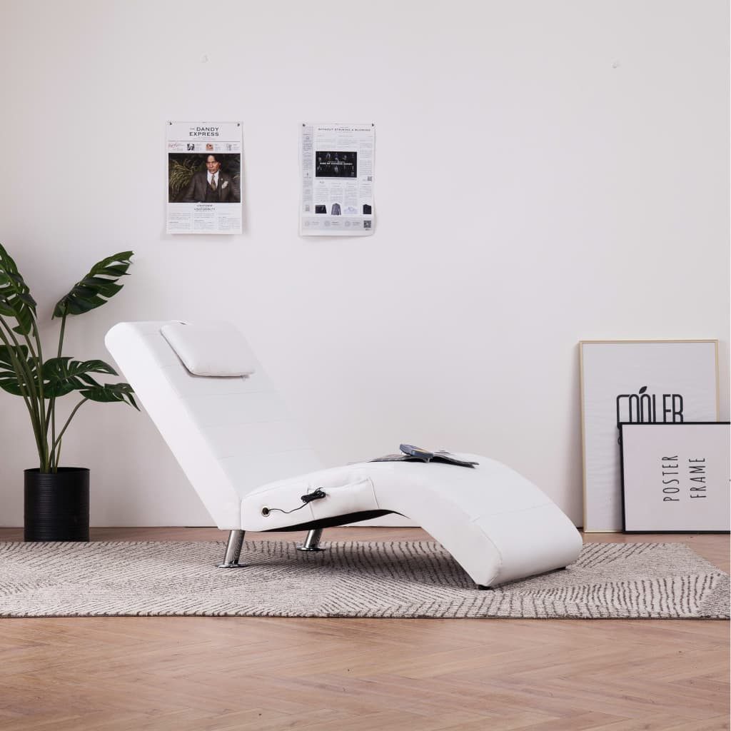 vidaXL Sitzbank 144 x 59 x 79 cm Massage Chaiselongue mit Kissen Weiß Kunstleder Liege