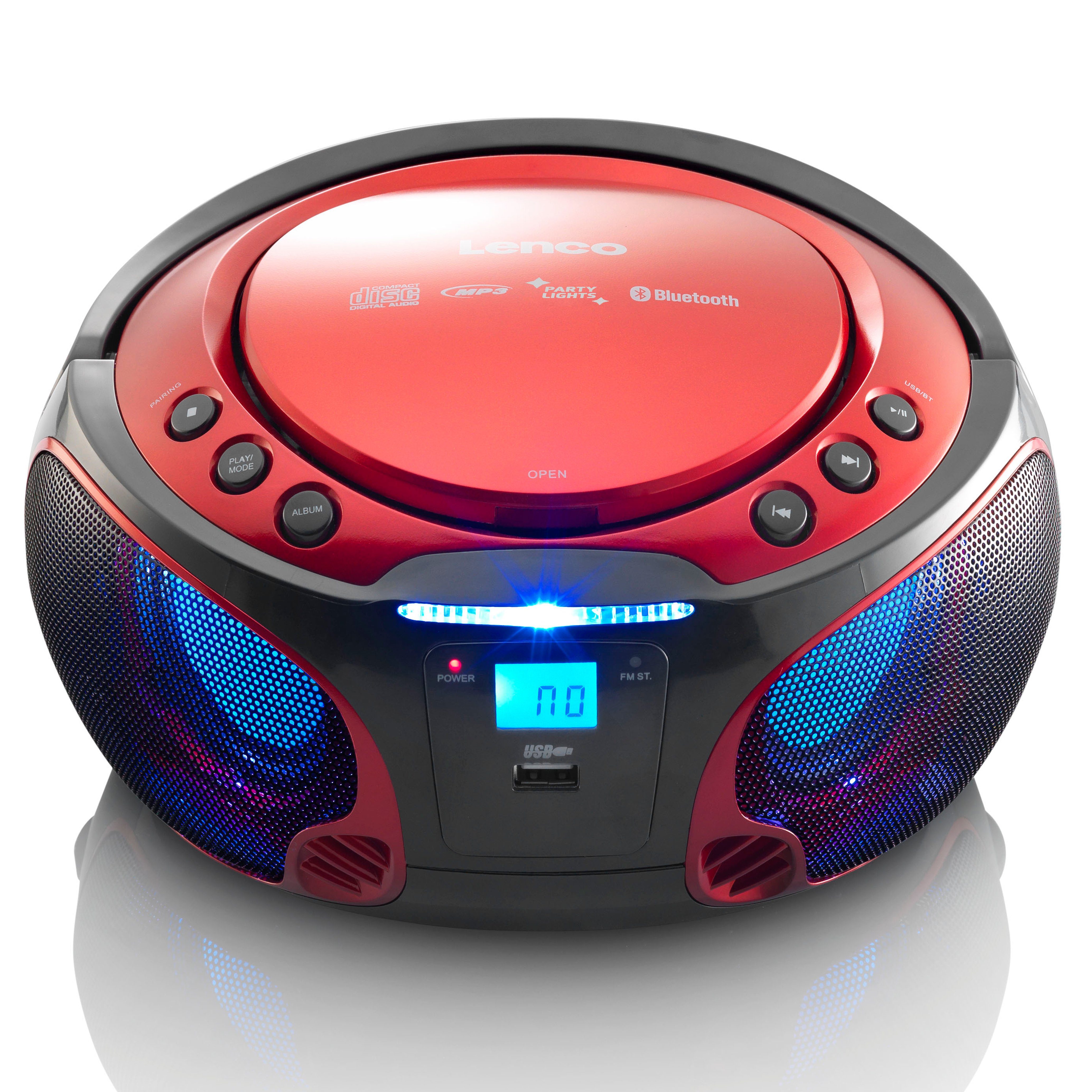 Lenco SCD-550RD UKW-Radio (FM, 5 W, CD/MP3-Player mit Lichteffekten, Bluetooth 5.0, USB & AUX in Rot)