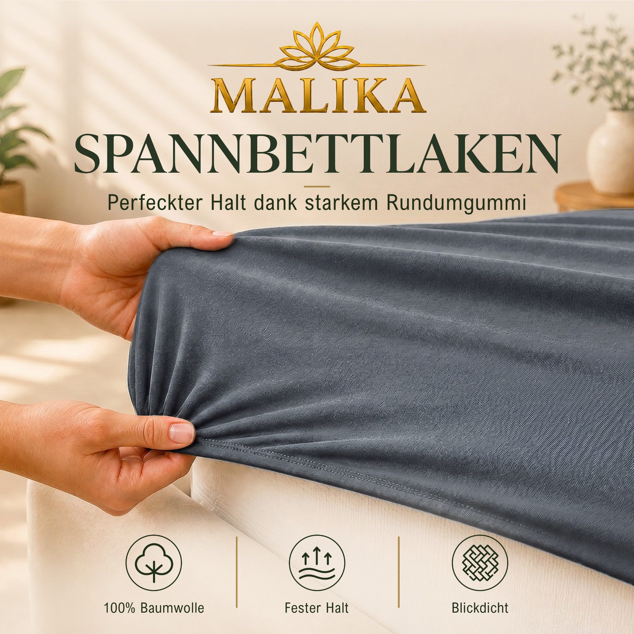 Malika Spannbettlaken aus 100% Baumwolle, 90-100x200, Anthrazit, Jersey Baumwolle, Gummizug: Ja, (1 Stück), Allergikergeeignet, Pflegeleicht und Atmungsaktiv