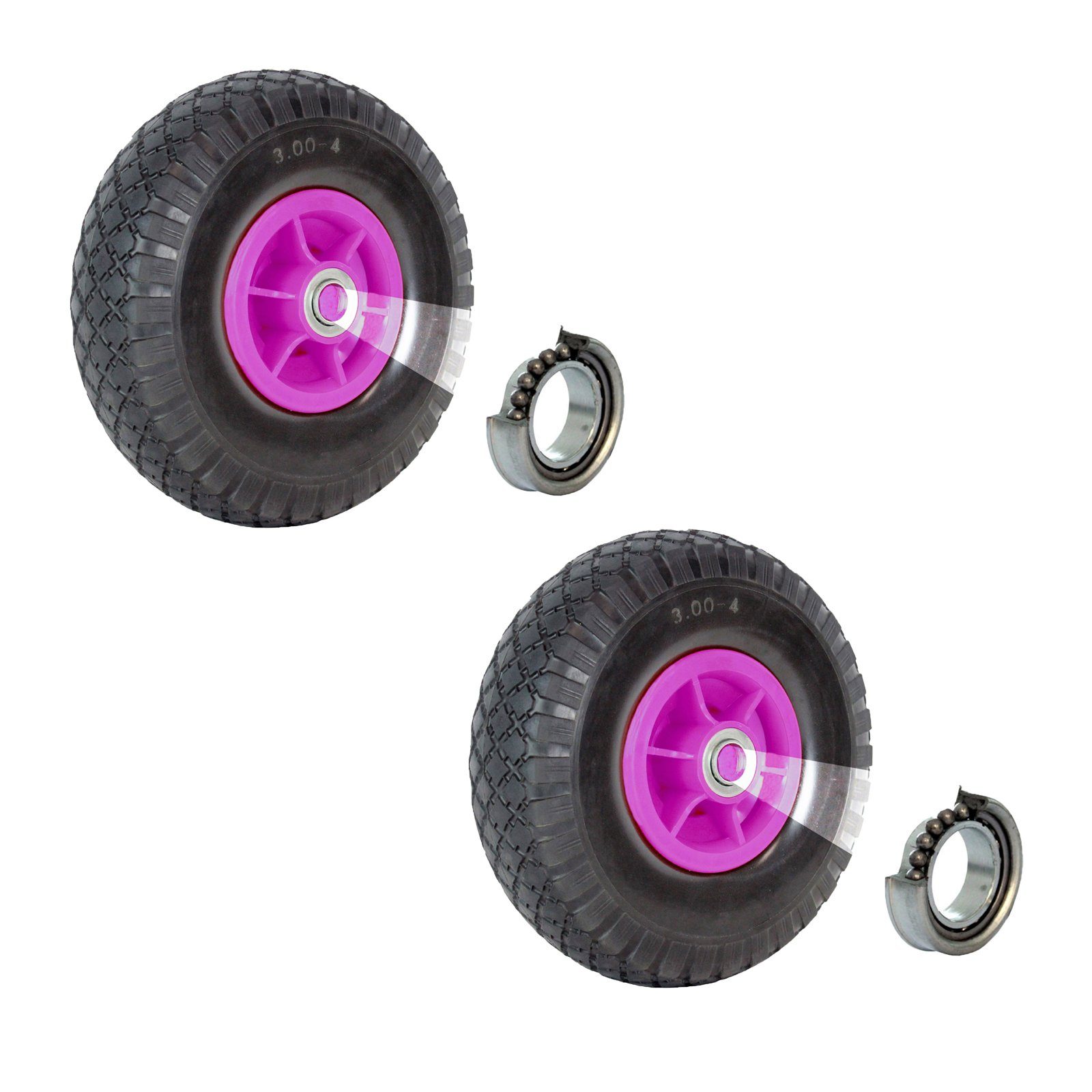 TRUTZHOLM Sackkarren-Rad Luftrad 260x85 mm 3.00-4 60 mm versetze Nabe Ø 20 mm pink Ersatzrad (Spar-Set, 2er Set), robustes 4 PR Gewebe