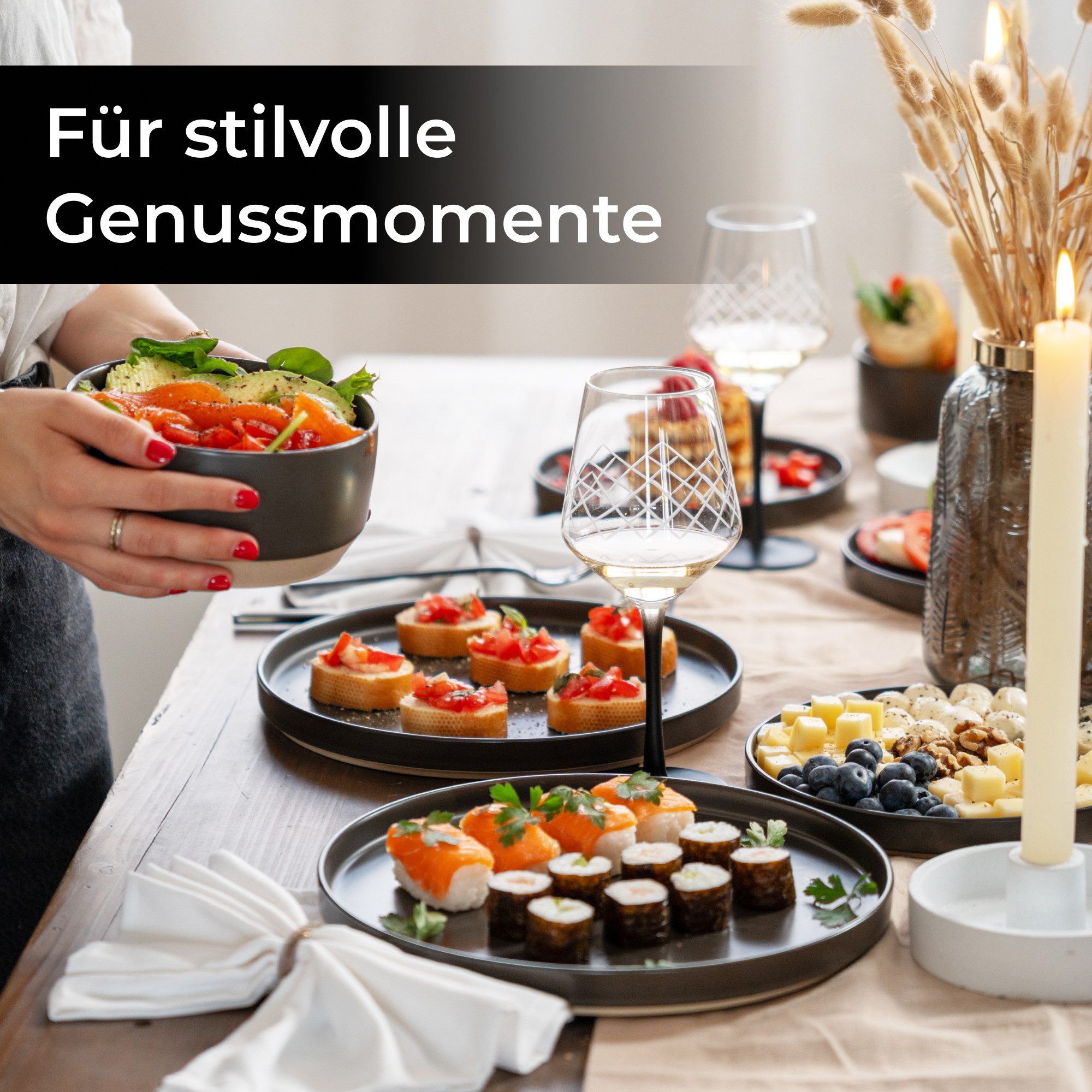 MiaMio Tafelservice Sierra Basalt (12-tlg), 4 Personen, Keramik, mit 850 ml Schüsseln
