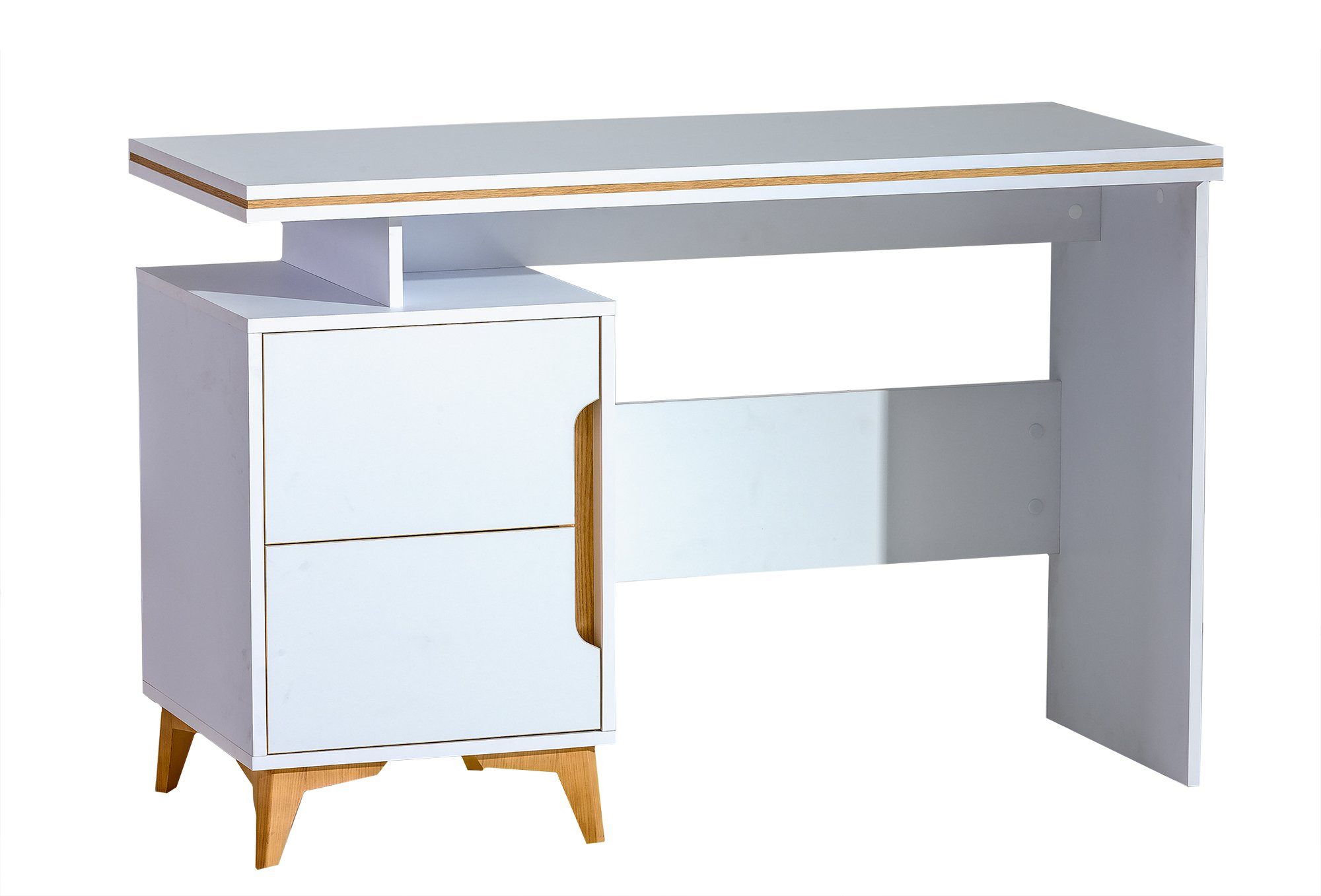 (Computertisch, mit - viel variabel Bergesche Weiß Schubladen, Industrial stellbar, Stauraum, Grete Bürotisch), Stylefy Schreibtisch Design