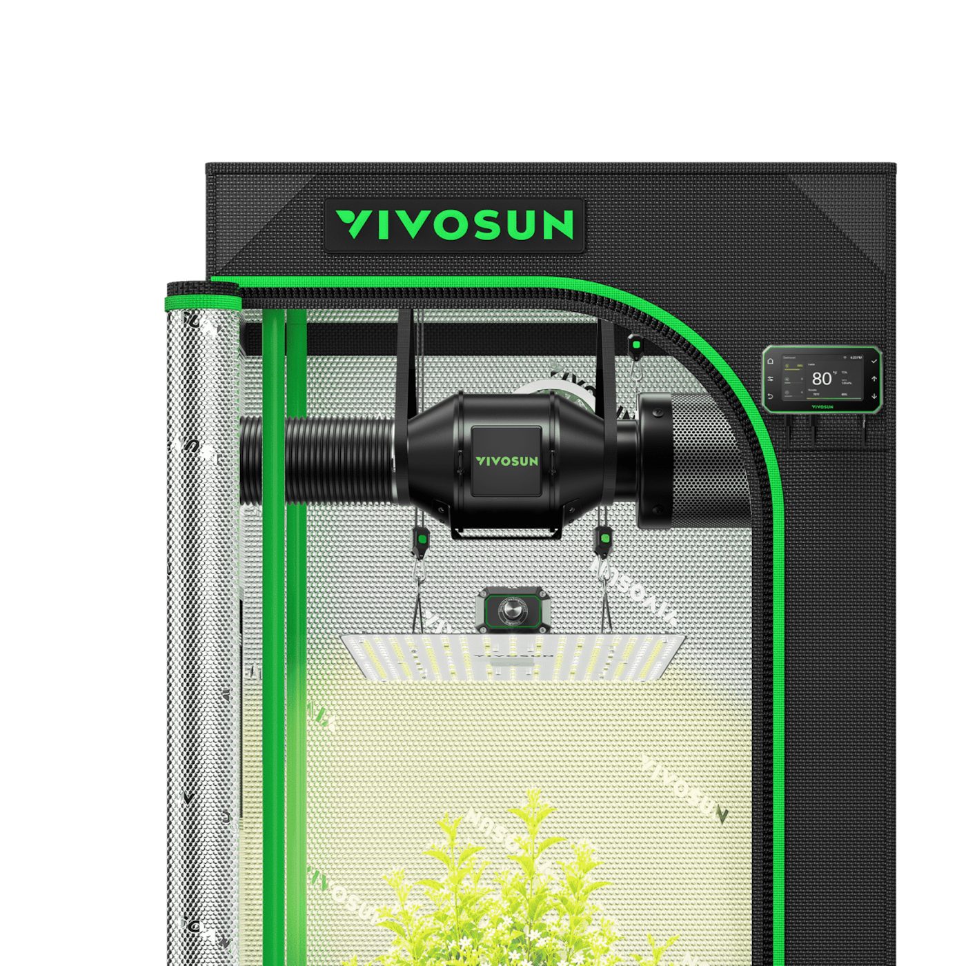 VIVOSUN Gewächshaus VIVOSUN Smart Growbox Komplettset, BxTxH: 60 x 60 x 120 cm, BxLxH: 60 x 60 x 120 cm, LumaLight 100W LED, G4-Abluftsystem und E42A+ Smart-Controller