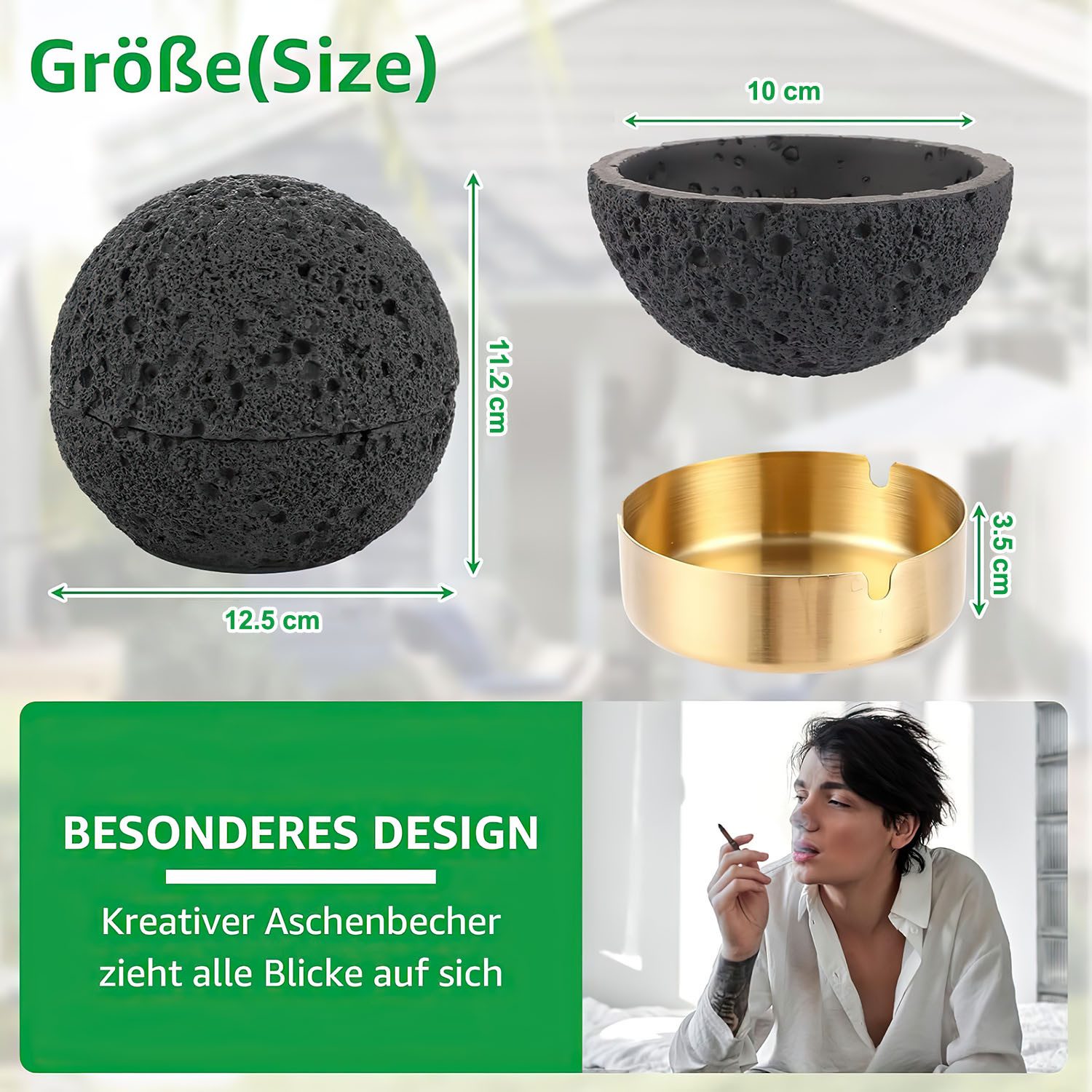SURFOU Aschenbecher Tischabfalleimer mit Deckel Abfallbehälter Küchen Abfalleimer, Edelstahl Für Draußen Balkon Geruchsdicht Tischdeko